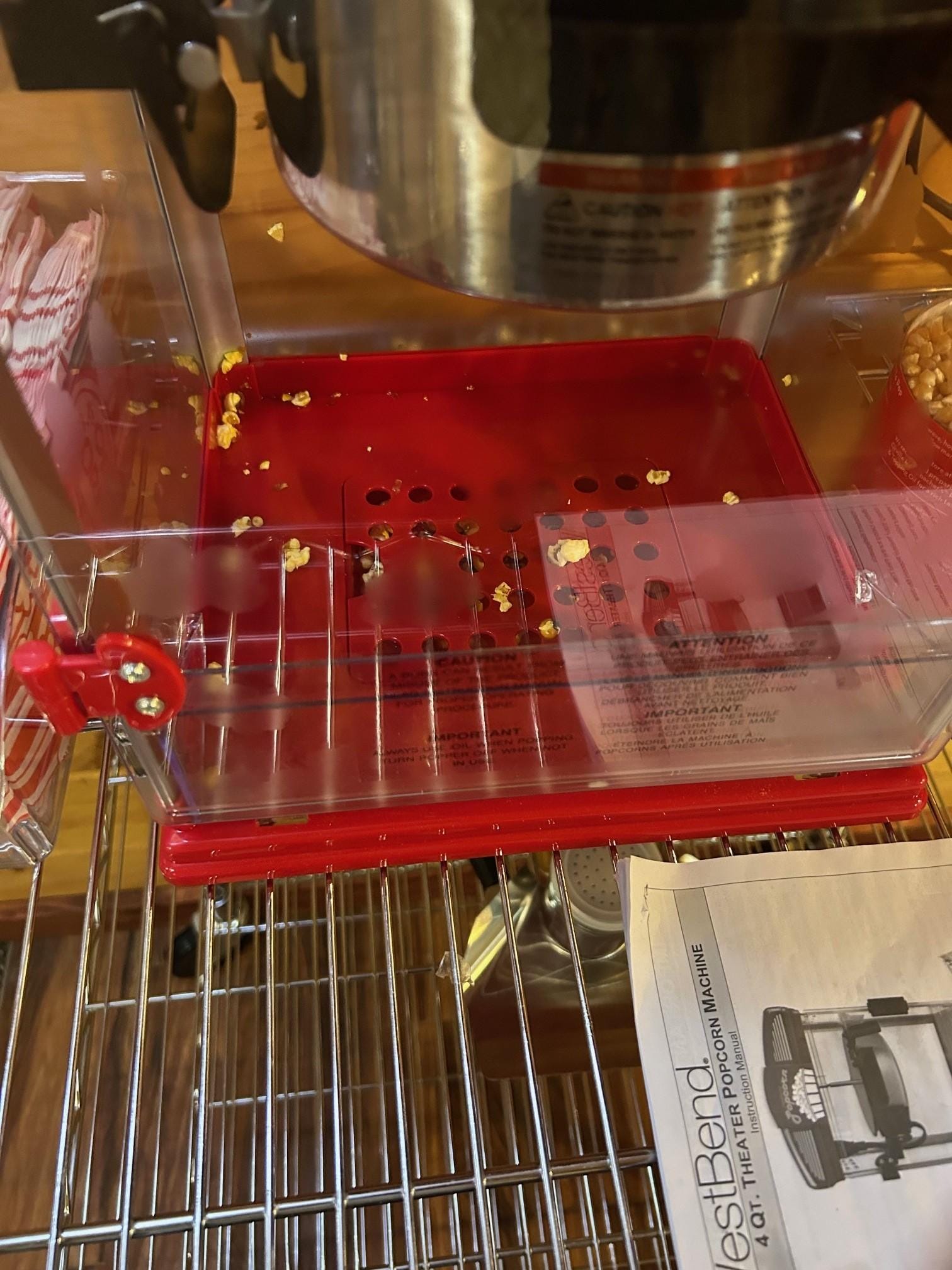 Popcorn left in the machine found during arrival.