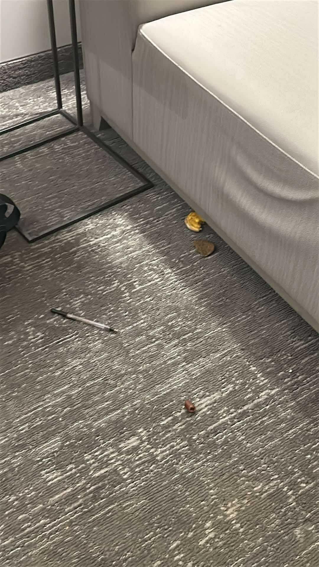 Dirty under tables and chairs. 