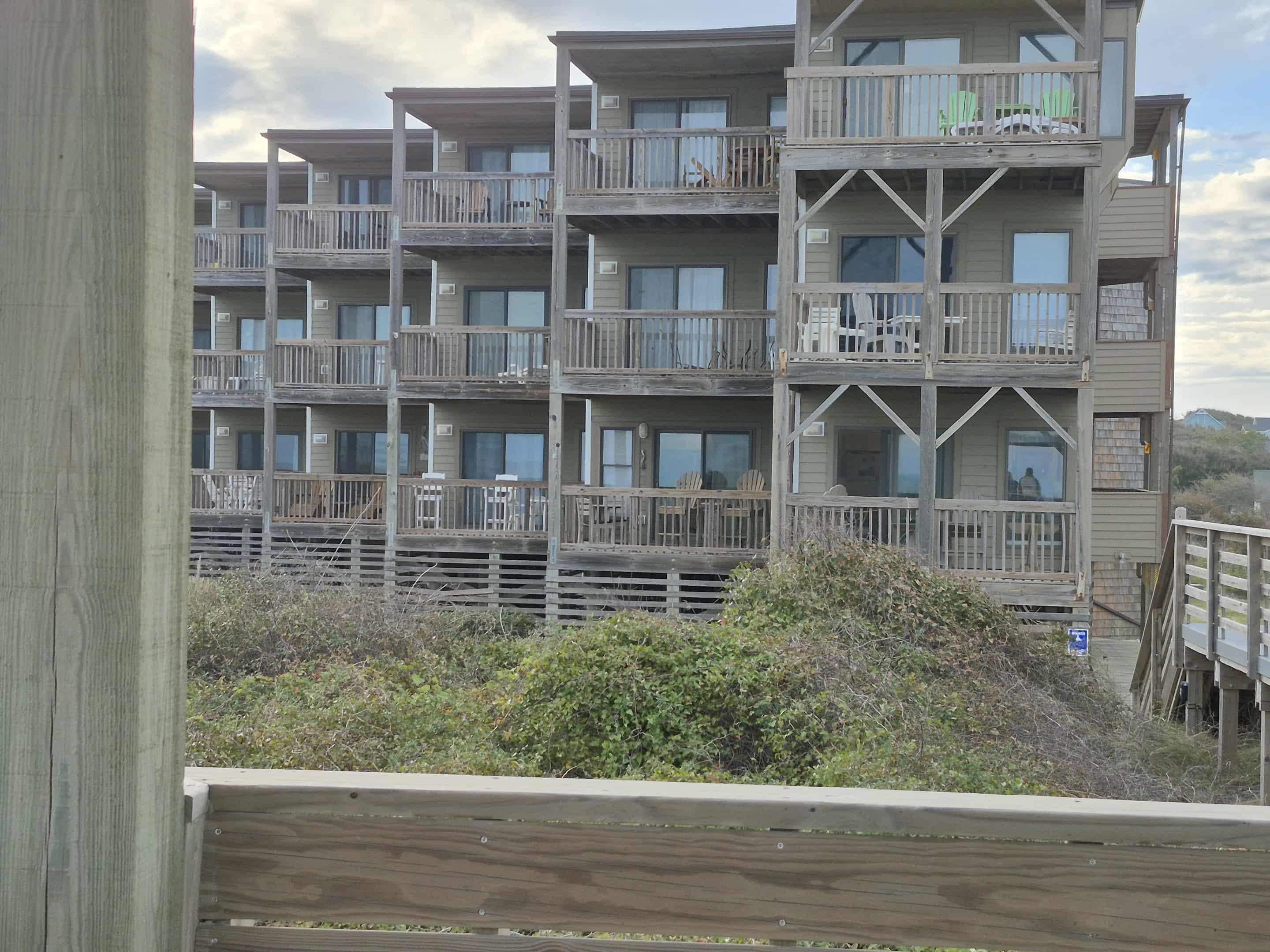 from the beach, looking back at the building