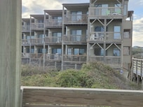 from the beach, looking back at the building