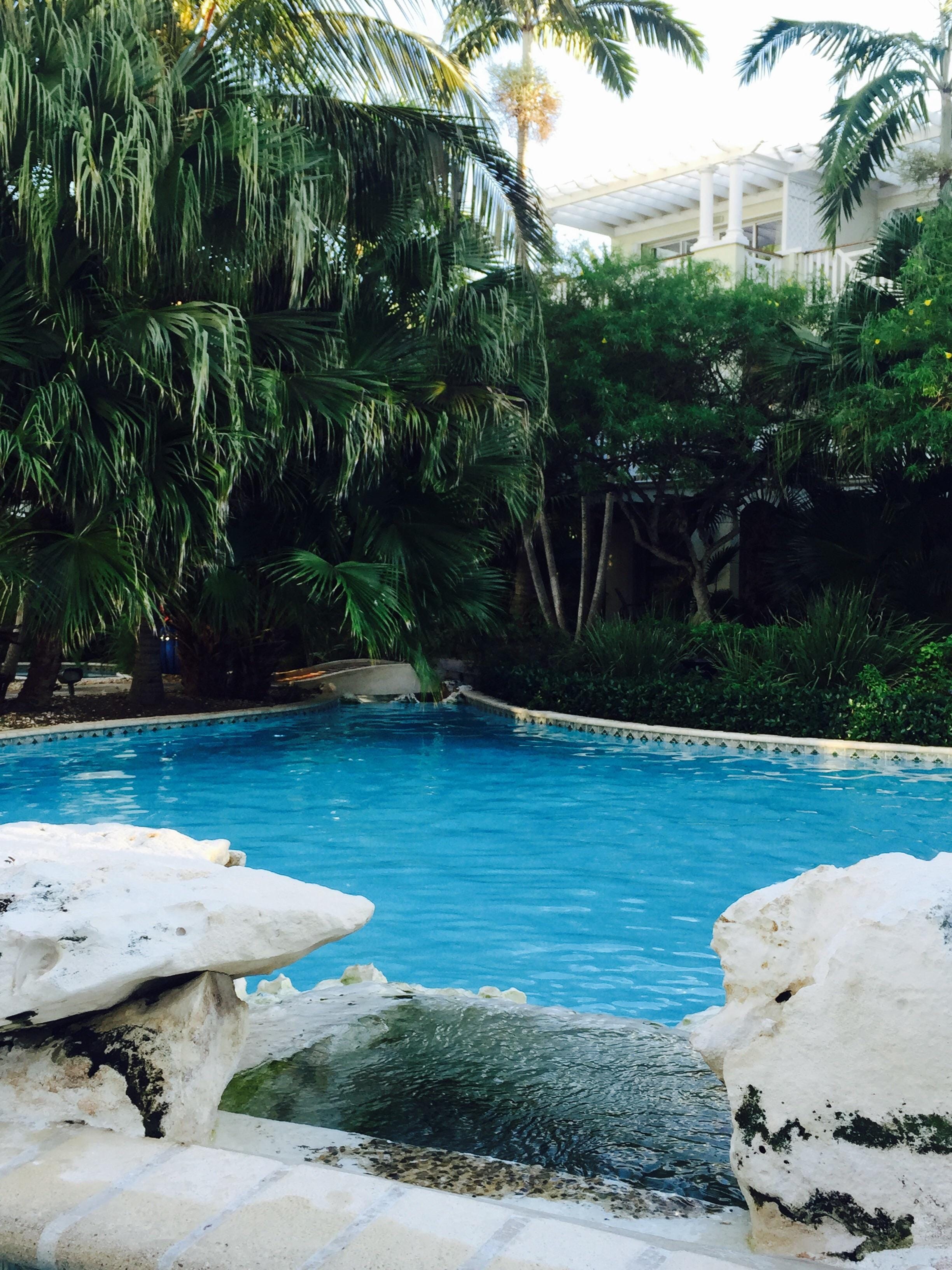 Beautiful water features enhance the pool settings