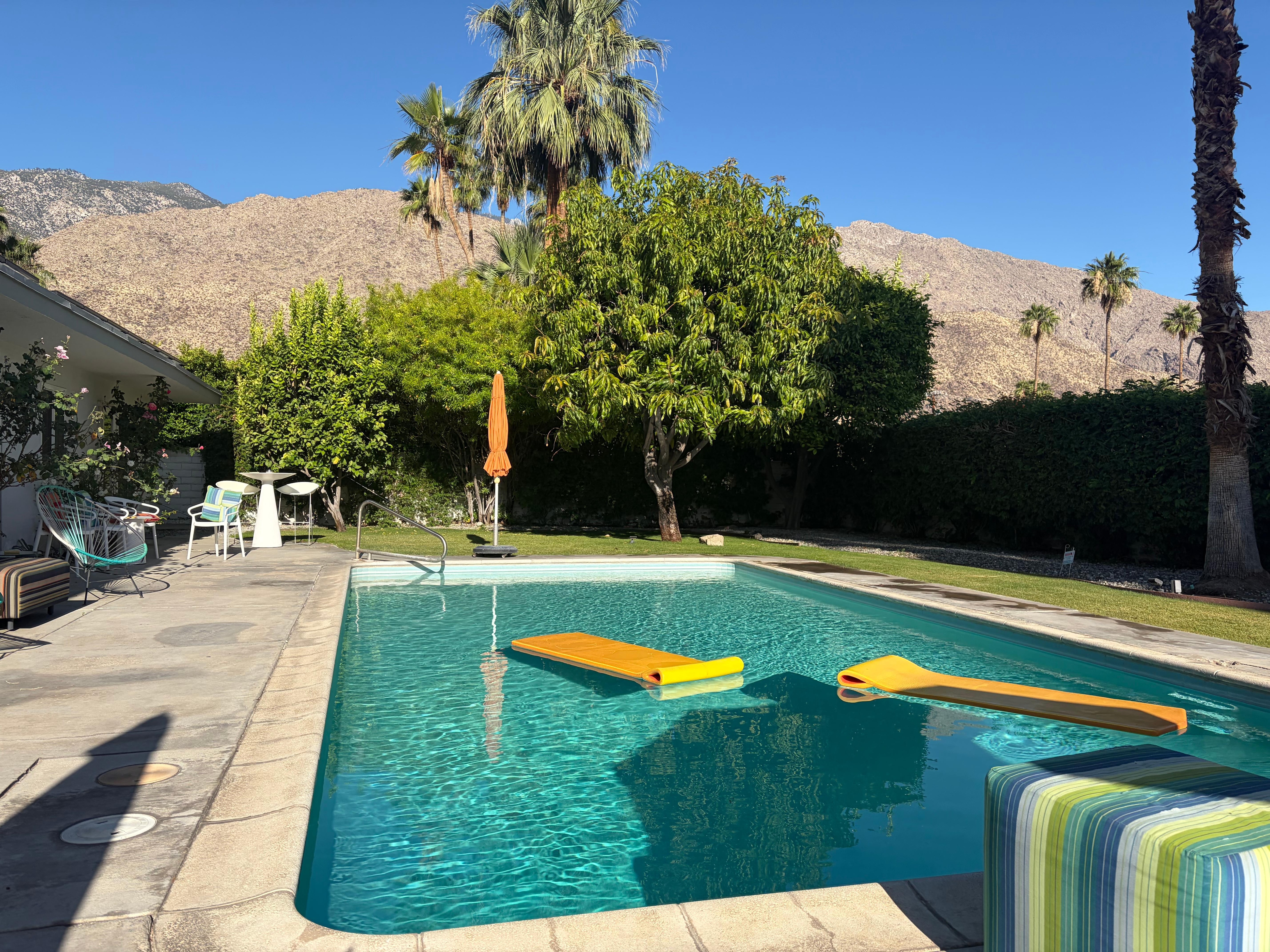 View of mountains by the pool