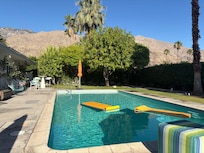 View of mountains by the pool
