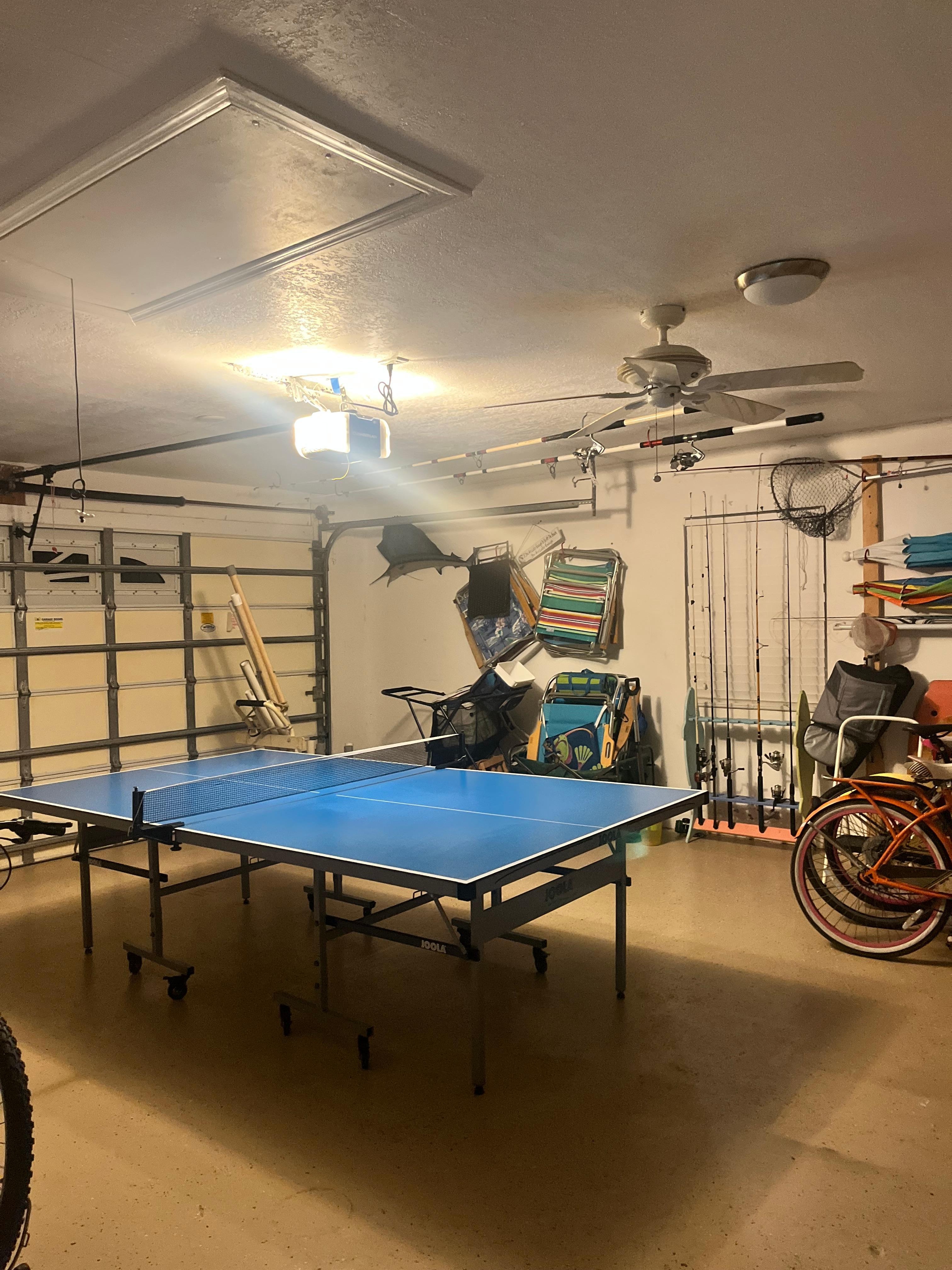 Ping pong, beach chairs, wagons, and bikes were all provided.