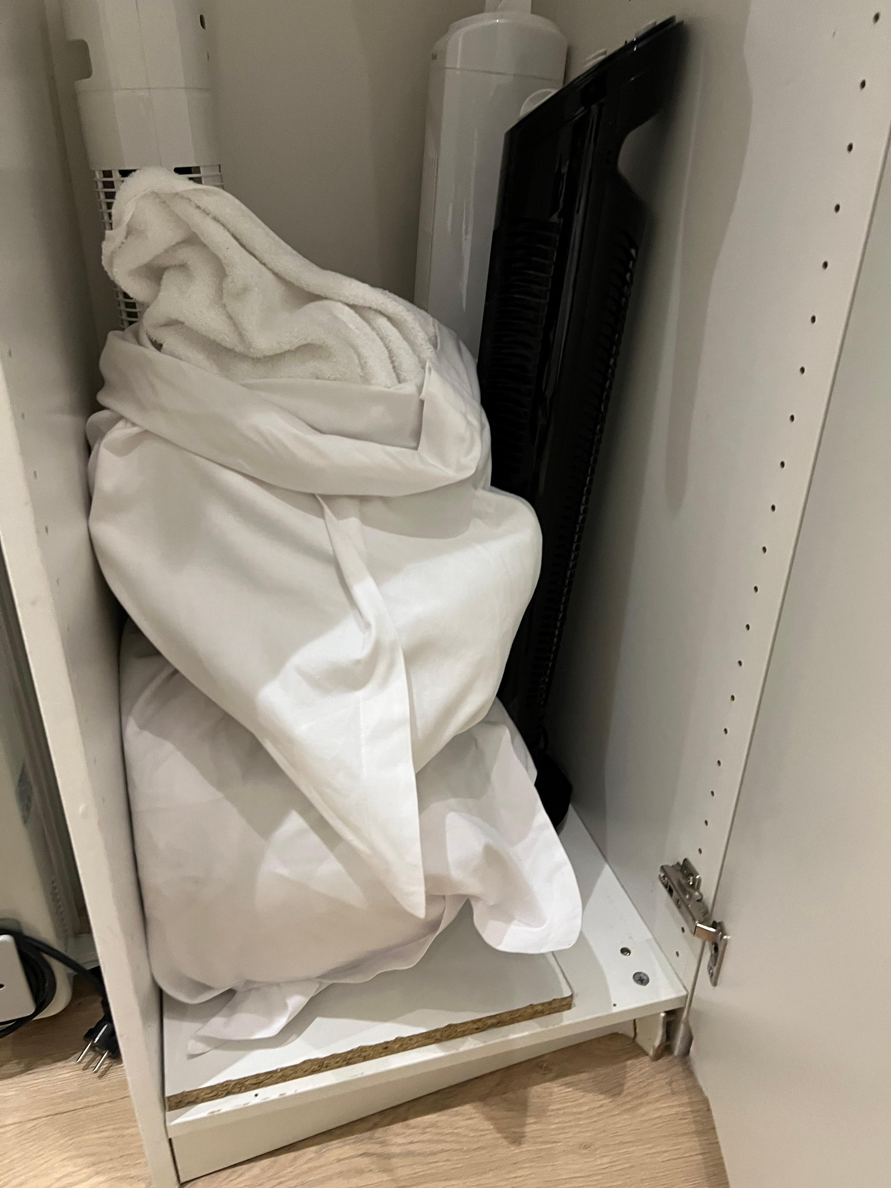 The dirty damp towels/laundry left in the wardrobe