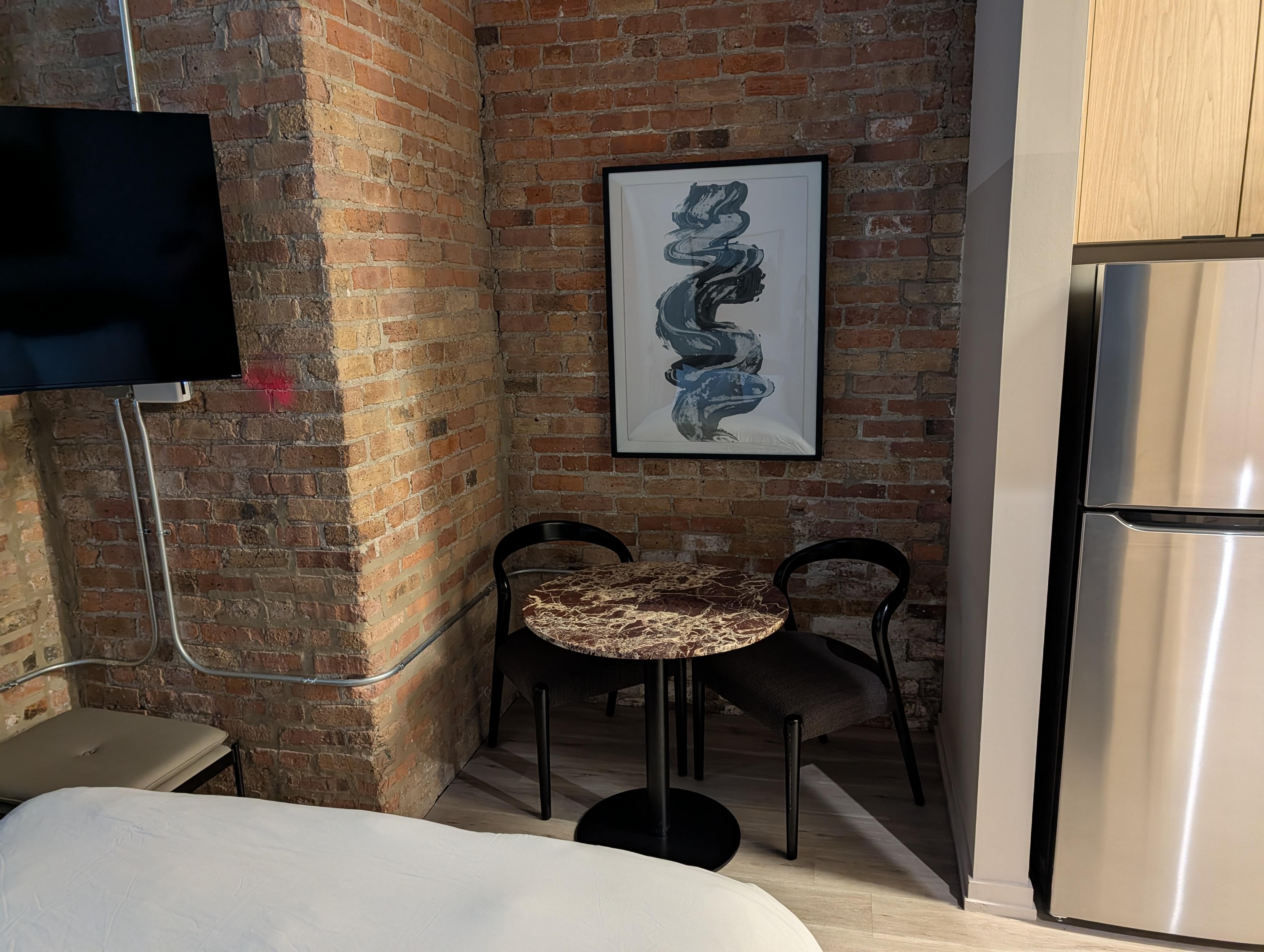 Small setting area. This is A very small space. Better for one person.