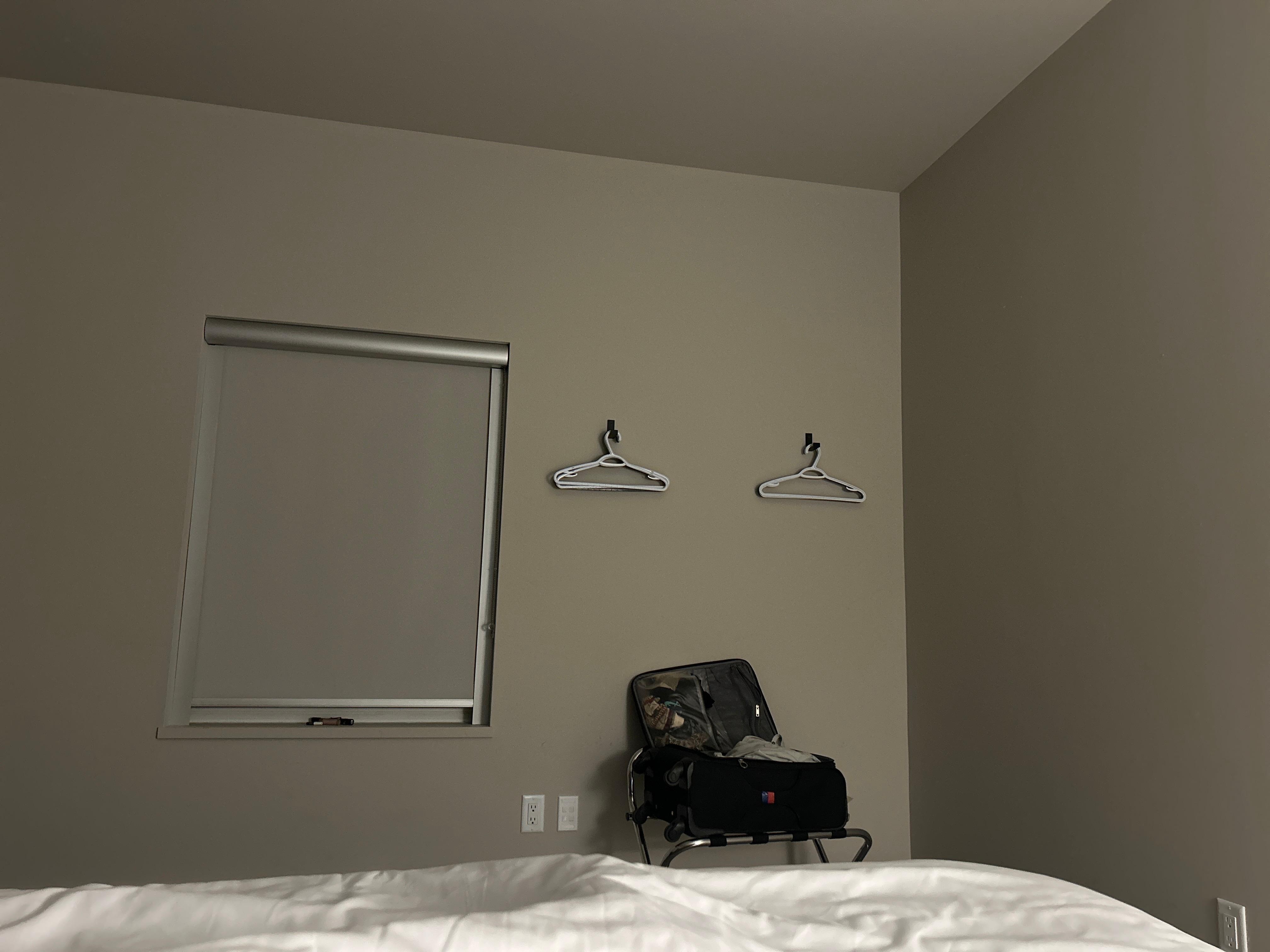 Empty soap dispensers, zero art, one piece of furniture: it’s like I’m staying in a broke teenager’s room. 