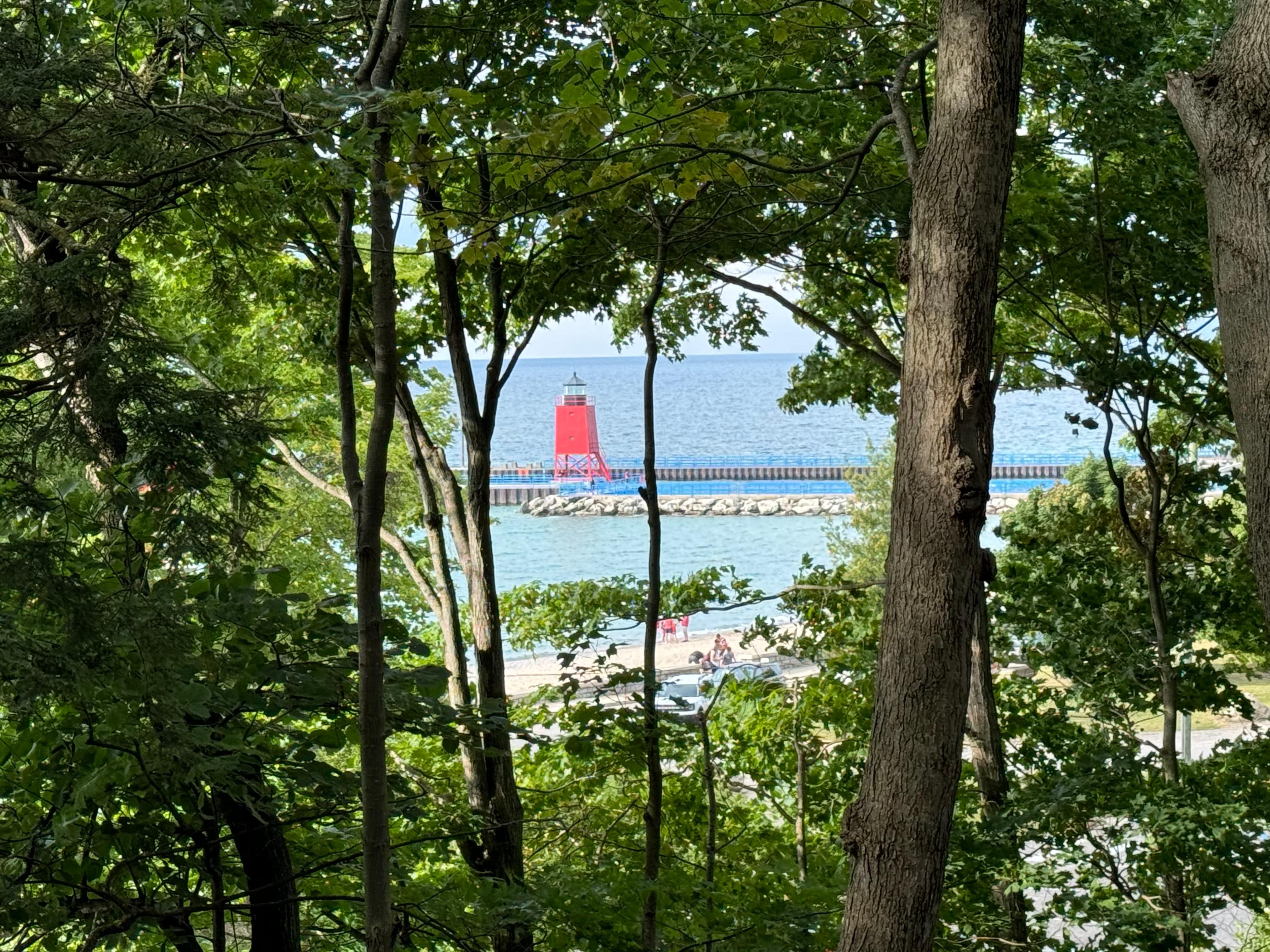 View of lighthouse from the front yard at Betide mushroom house