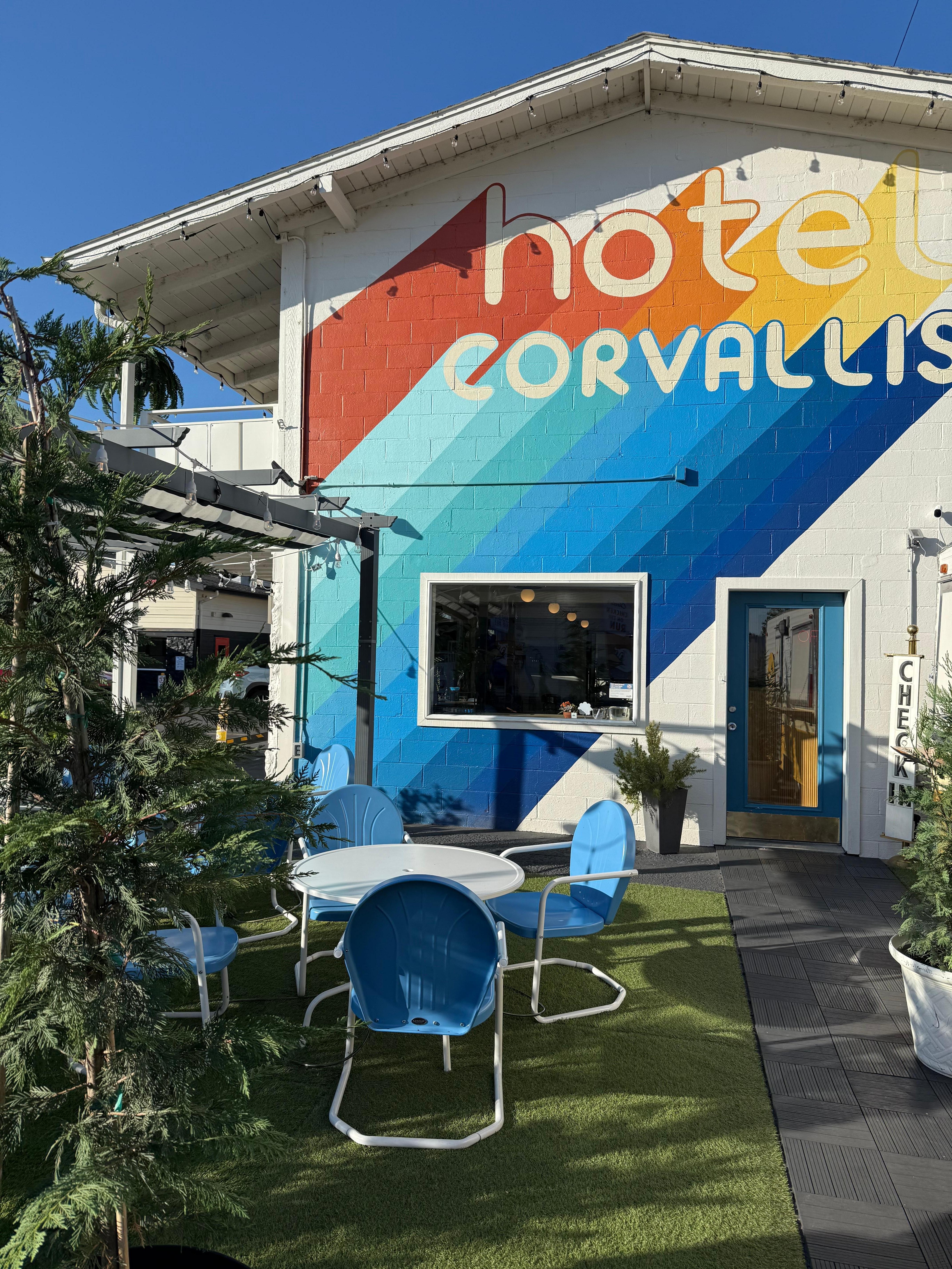 Seats outside to enjoy drinks & snacks for sale