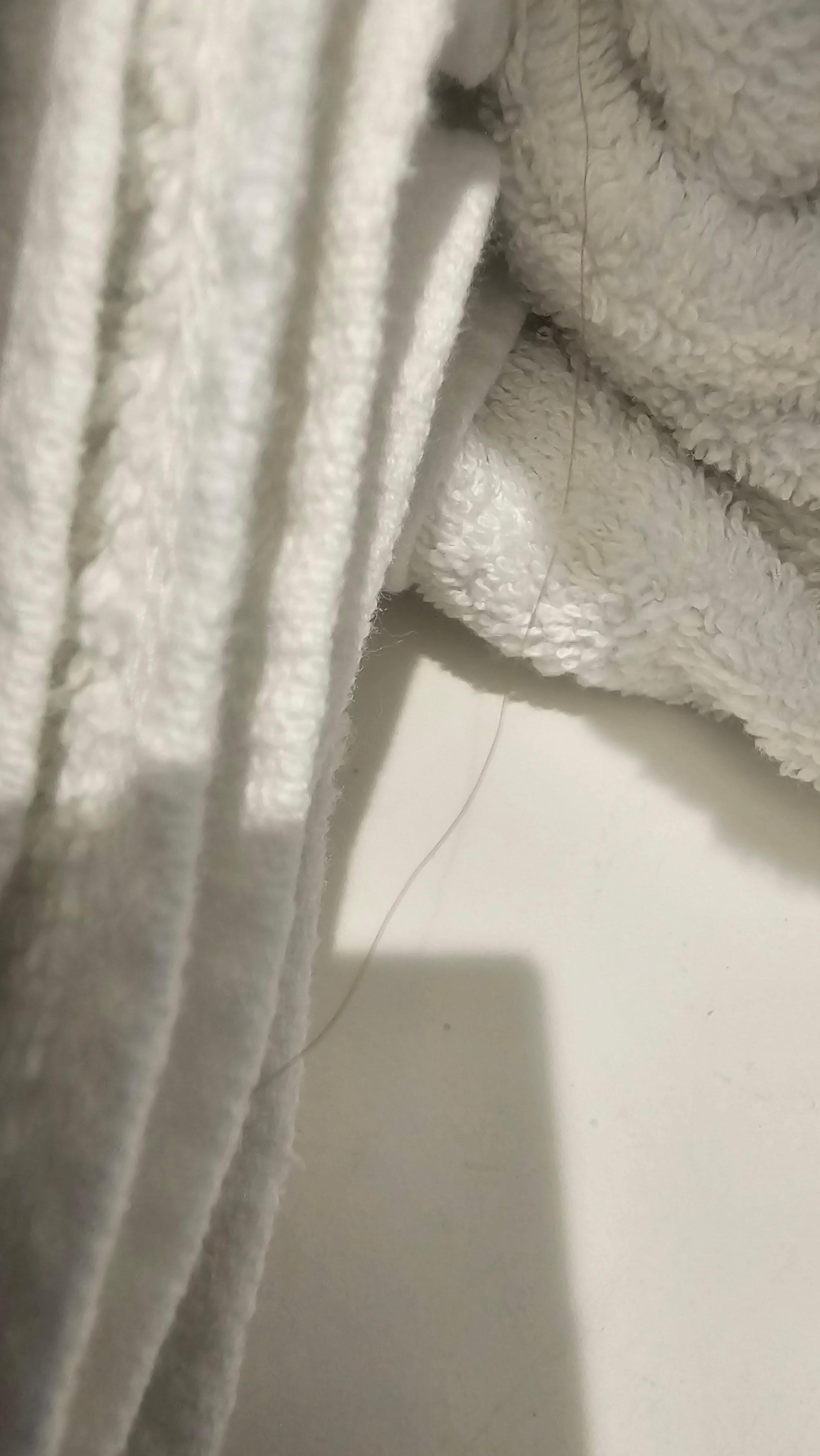 Hair on towels in bathroom 
