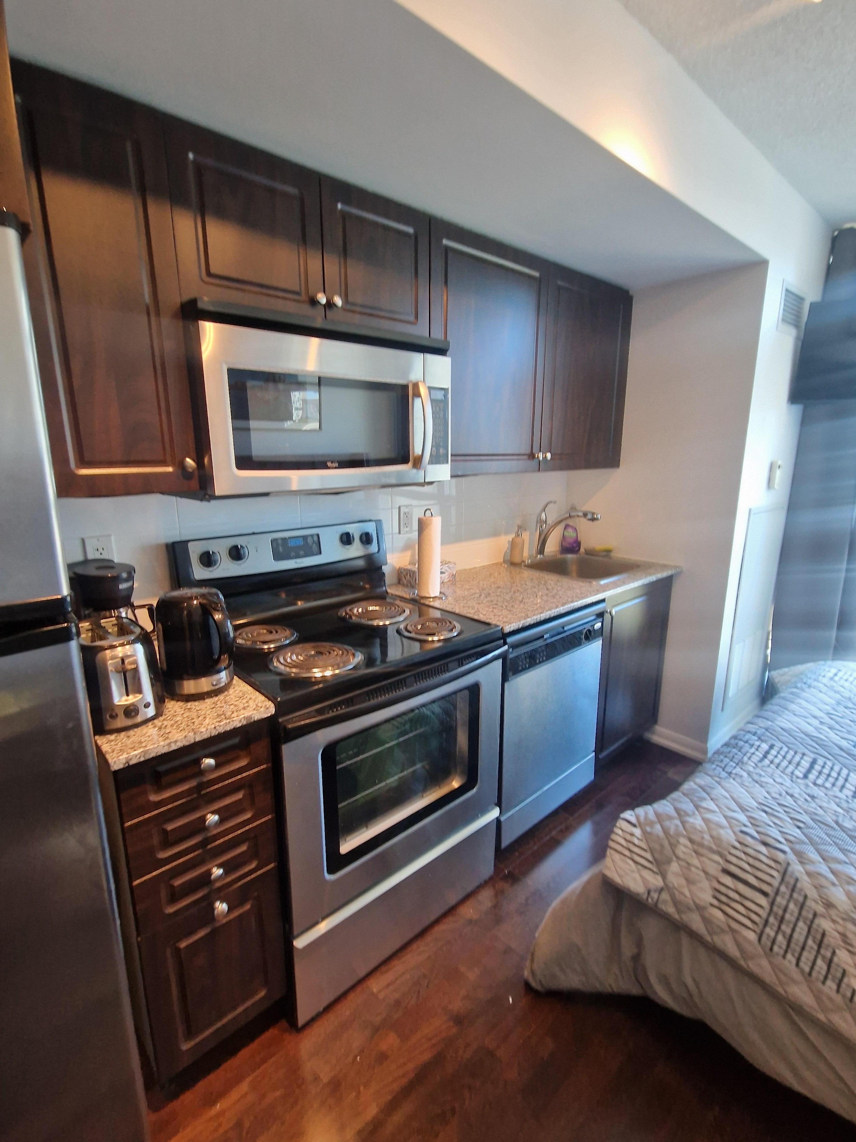 Kitchen was very well equipped with coffee machine, dishwasher, kettle and all the cutlery you need