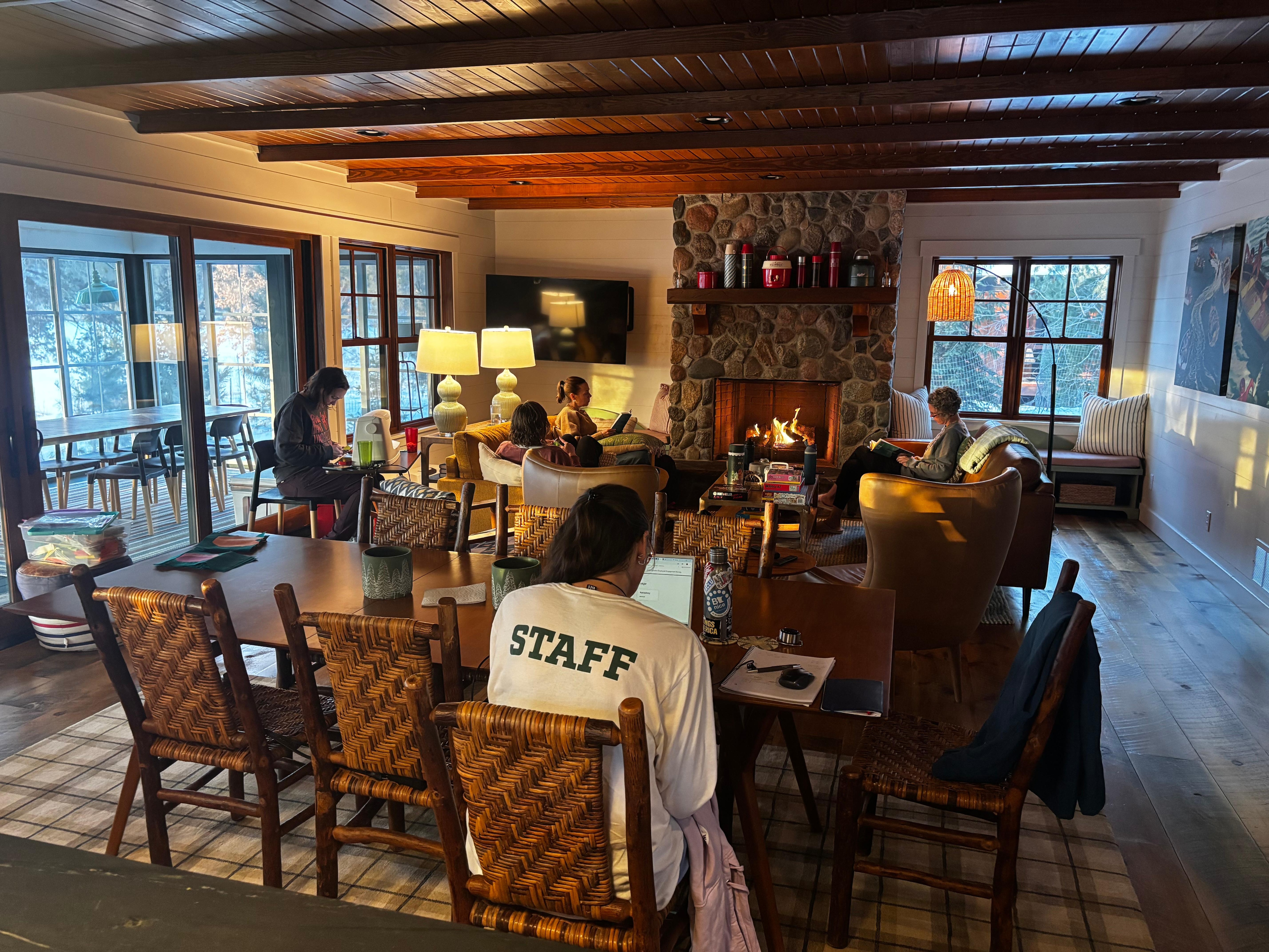 We all enjoyed spreading out and working on our own projects, cozy by the fire.  