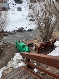 Creek and fire pit just off the cabin