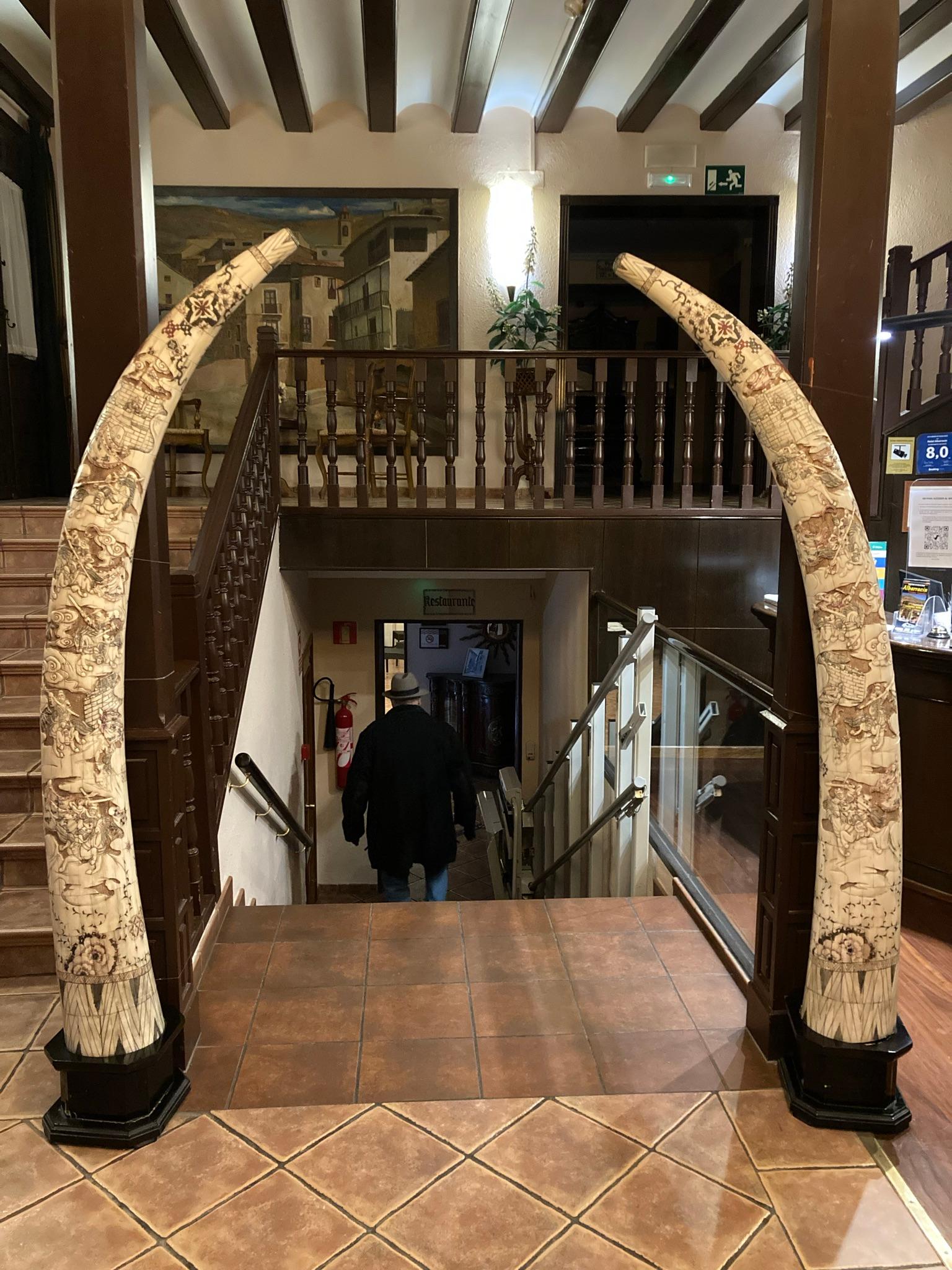 Lobby and stairs down to restaurant. (These aren’t ivory.)