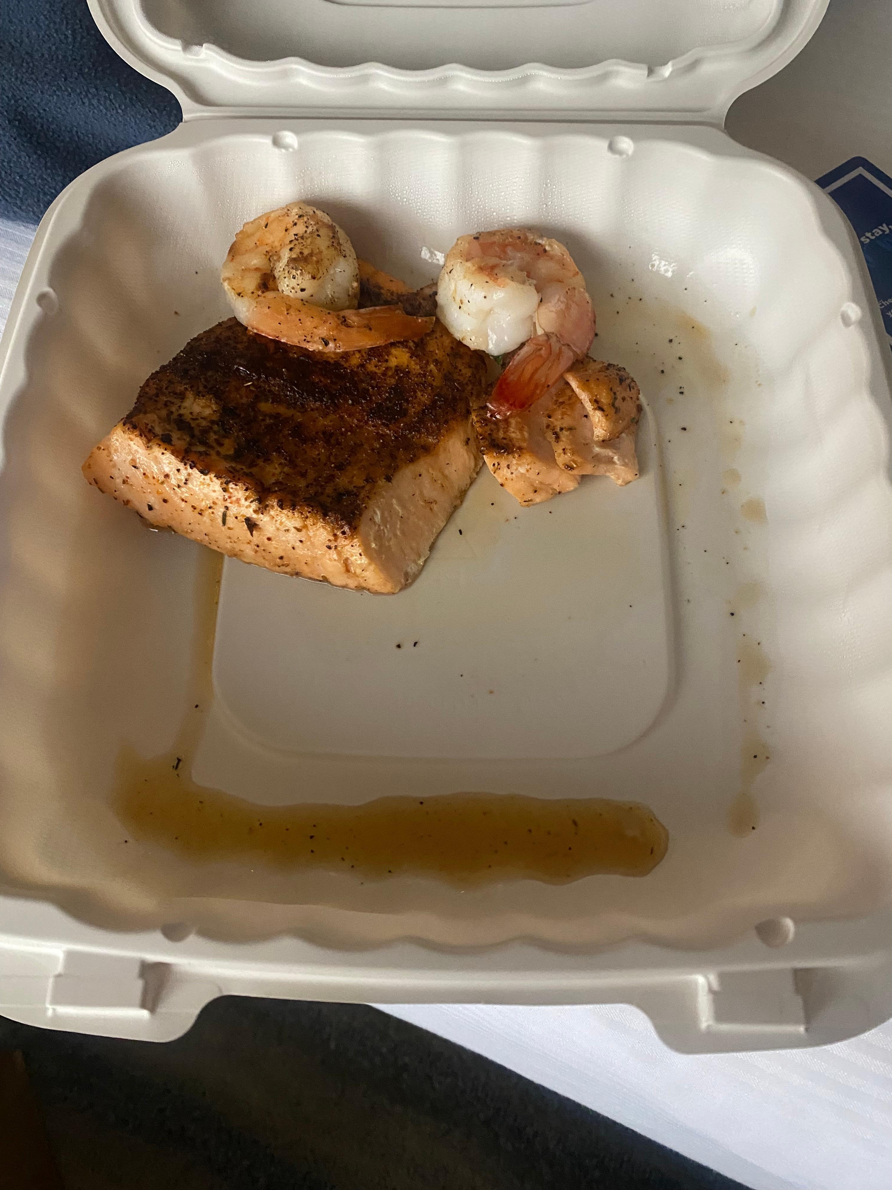Salmon with prawns