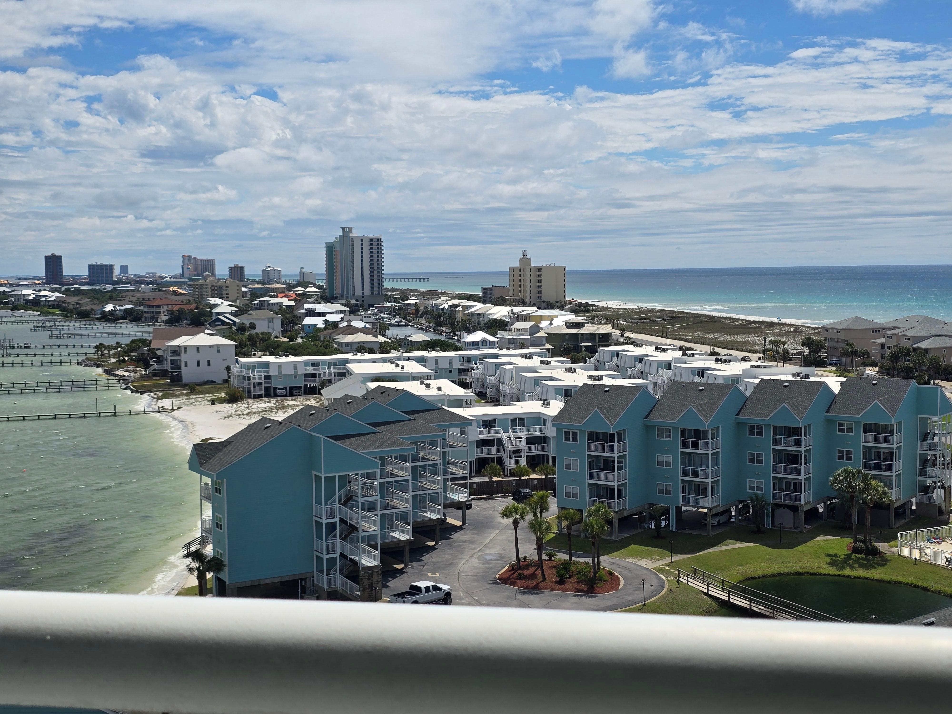 Lookiing up the Pensacola Beach.  It is very tropical looking surrounded by ocean and bay...
