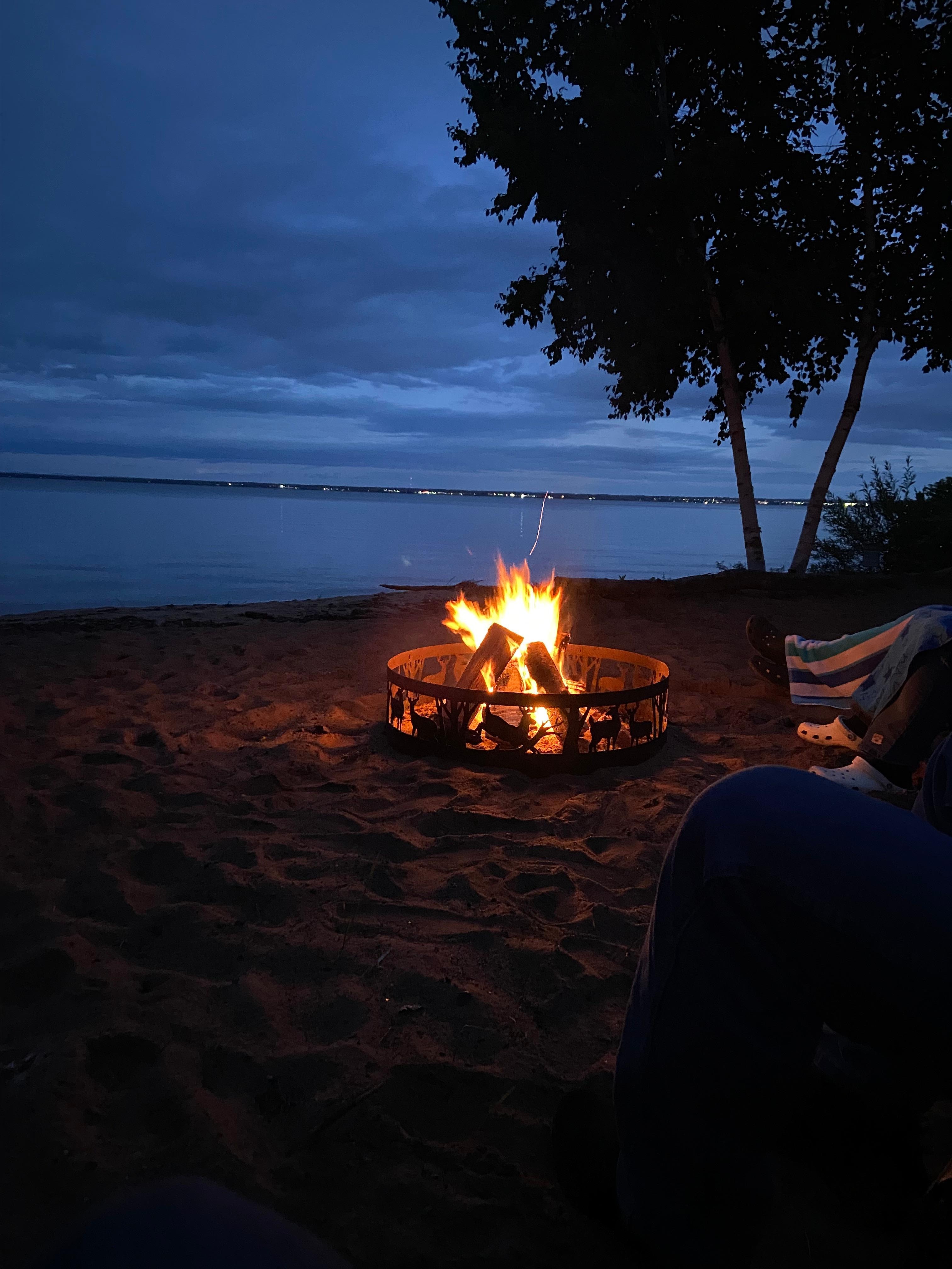 Fire on the beach at the house