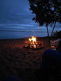 Fire on the beach at the house