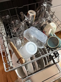 This is all the 'cups' at the house. Only coffee cups or wine glasses. No regular drinking glasses