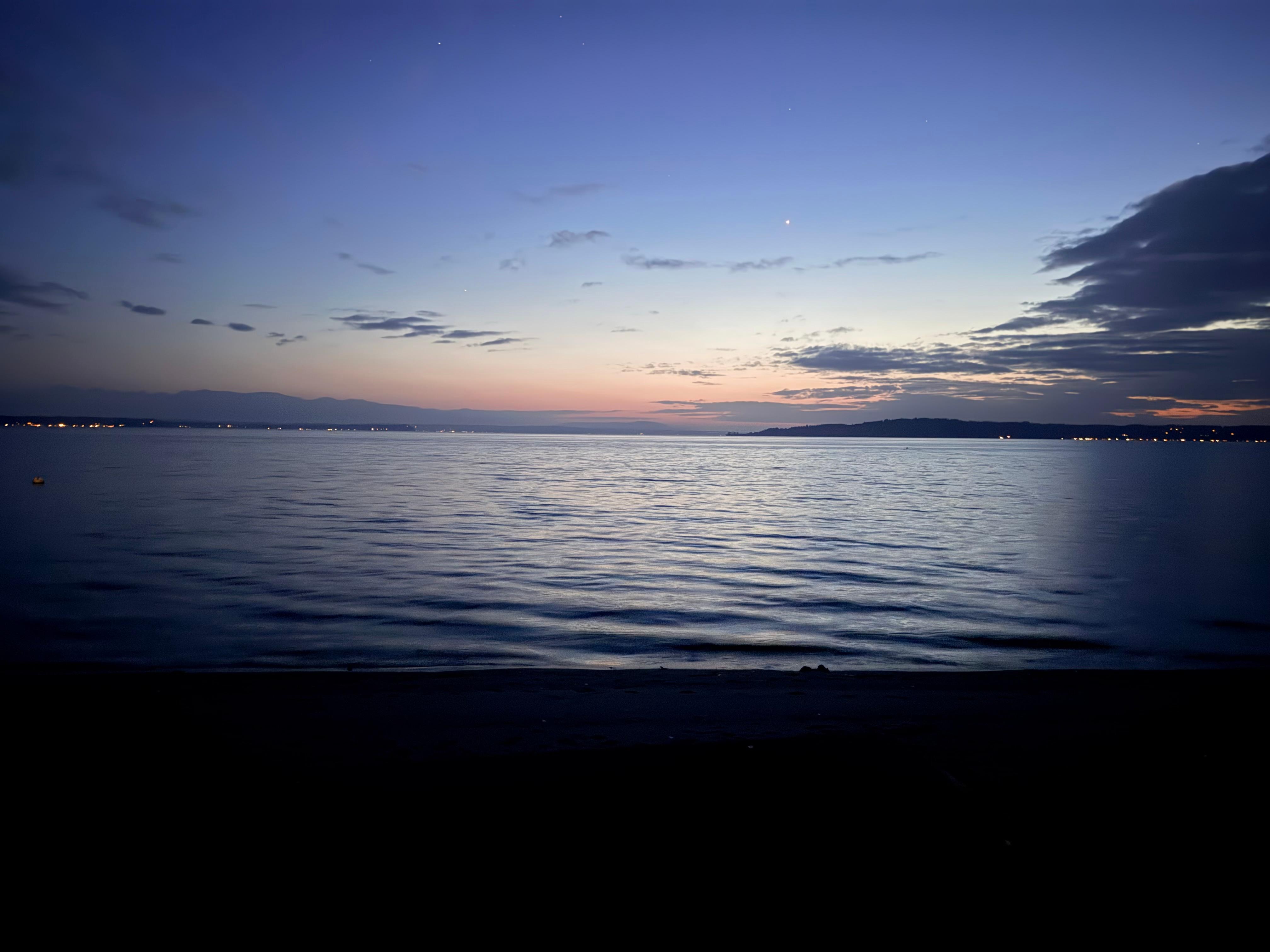 Post-sunset view of the water from the patio.