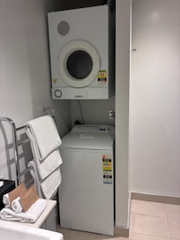 Washer and dryer in the bathroom so you can do your laundry. Washing powder supplied.