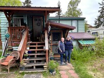 Lisa and I at the entrance to lower department. What a fun stay! LOVE HER ARTSY YARD!