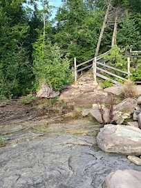 The stairs are not for everyone, but anyone able to navigate the stairs can probably explore the rocky shoreline.