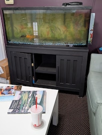 Even the fish tank was dirty and trash left on the table.