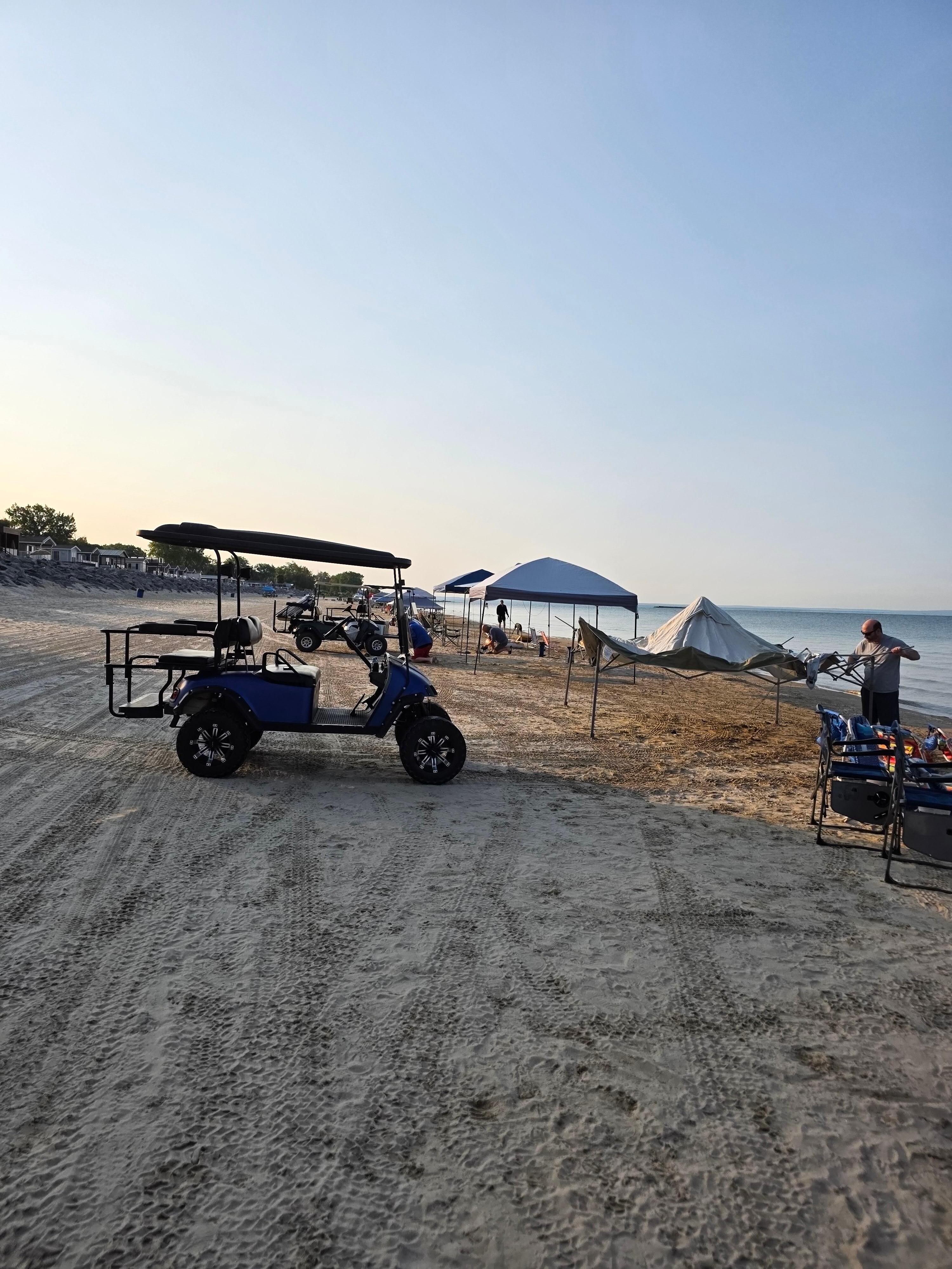 7am Friday morning... time to start setting up. Most people set their stuff up and head home.  Everything is still there when your family arrives at the beach. 