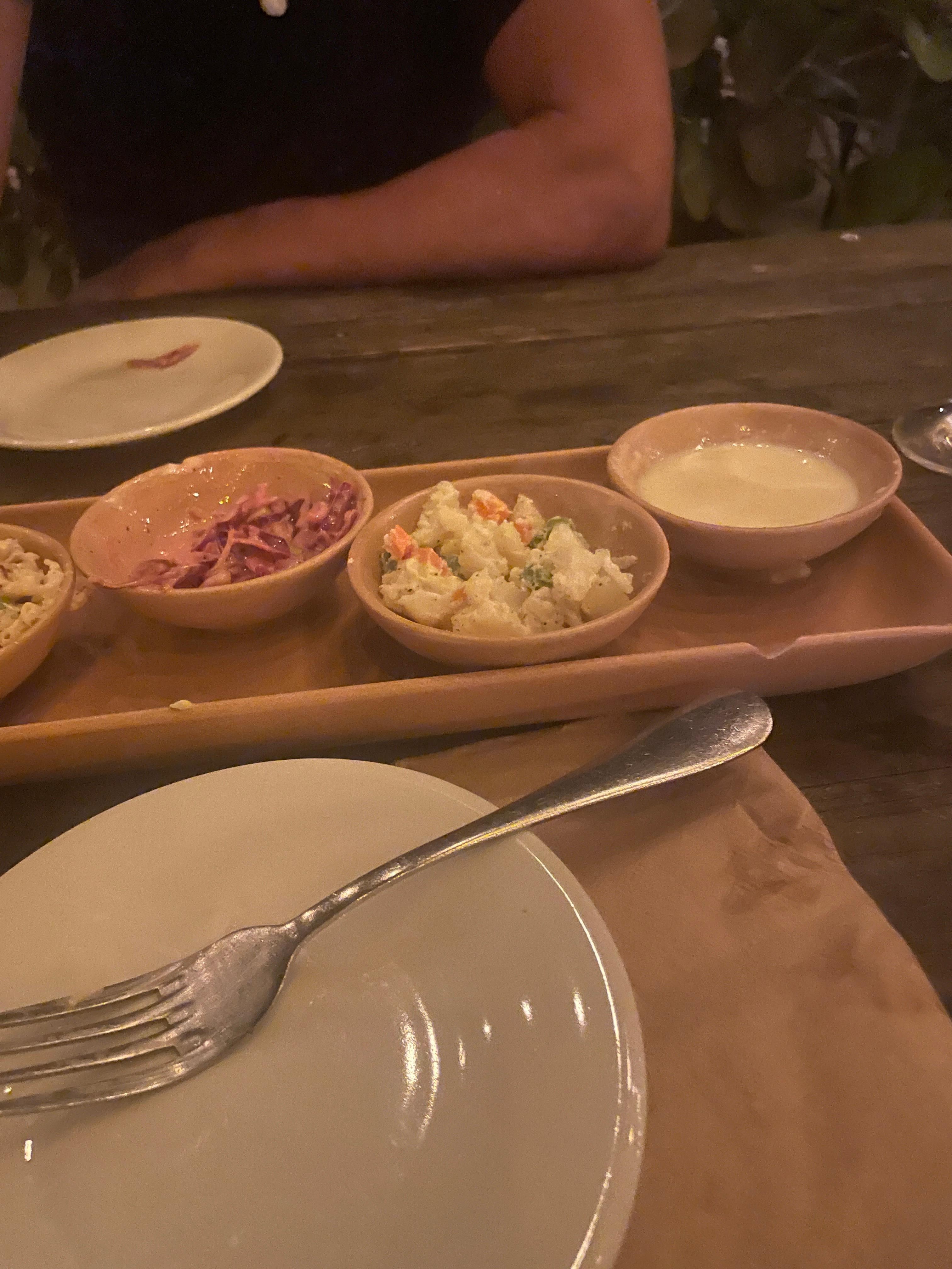 BBQ soup on right, unsure of other bowl. We left. 