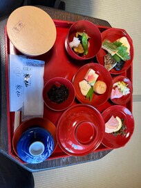 Japanese breakfast brought to the room