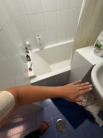 See how you actually have to squeeze in past the sink, so it is extra awkward and a safety issue.