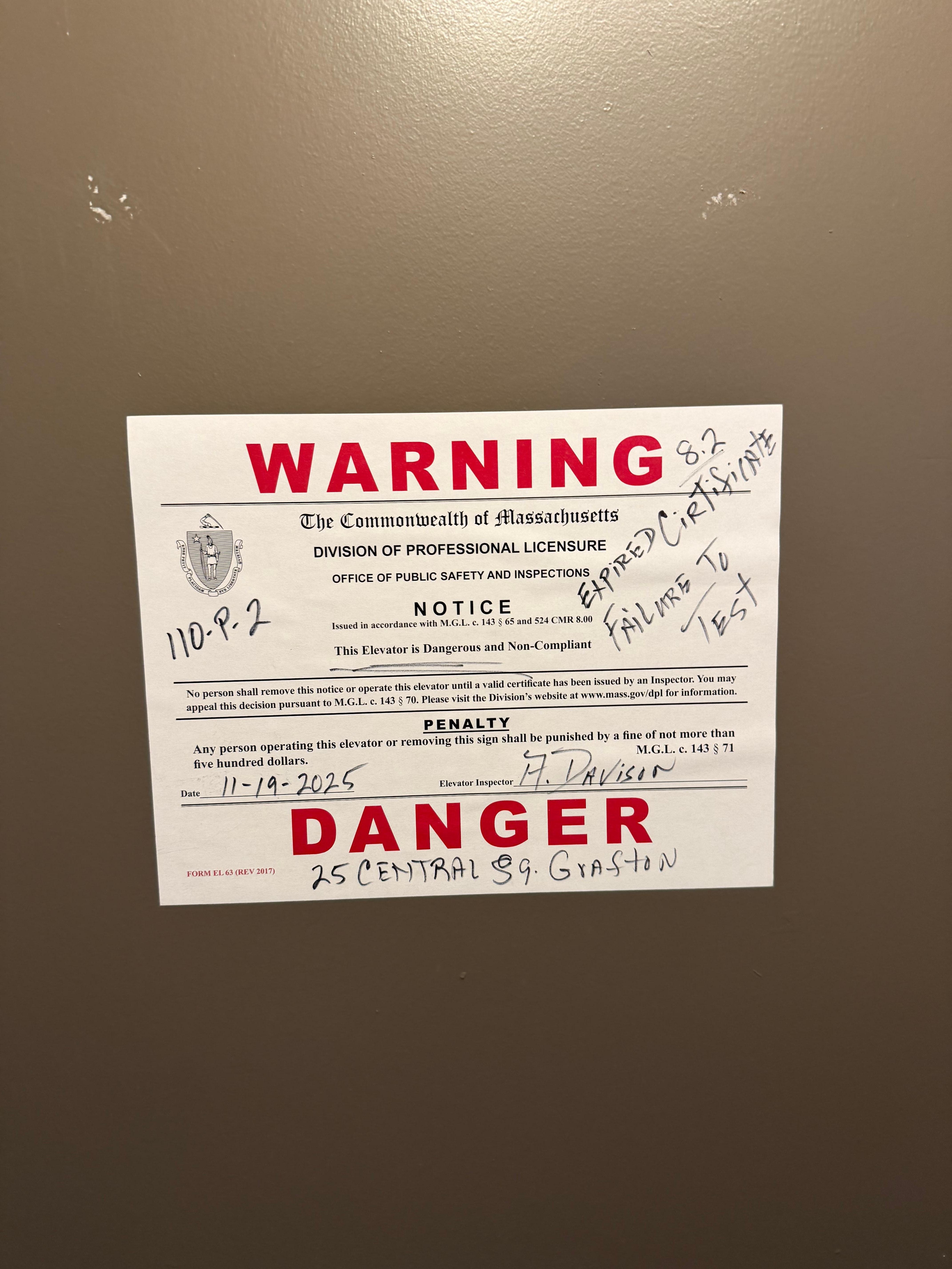 Elevator notice