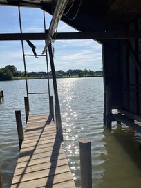 Inside the boathouse.