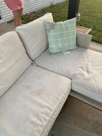 Only seating on back patio which only seated 2 adults comfortably
Couch and pillows were stained which happens with an Airbnb so but we just put towels on top of it to use it