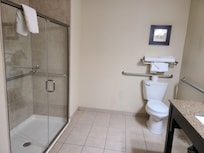 Walk-in shower, cool sink and faucet