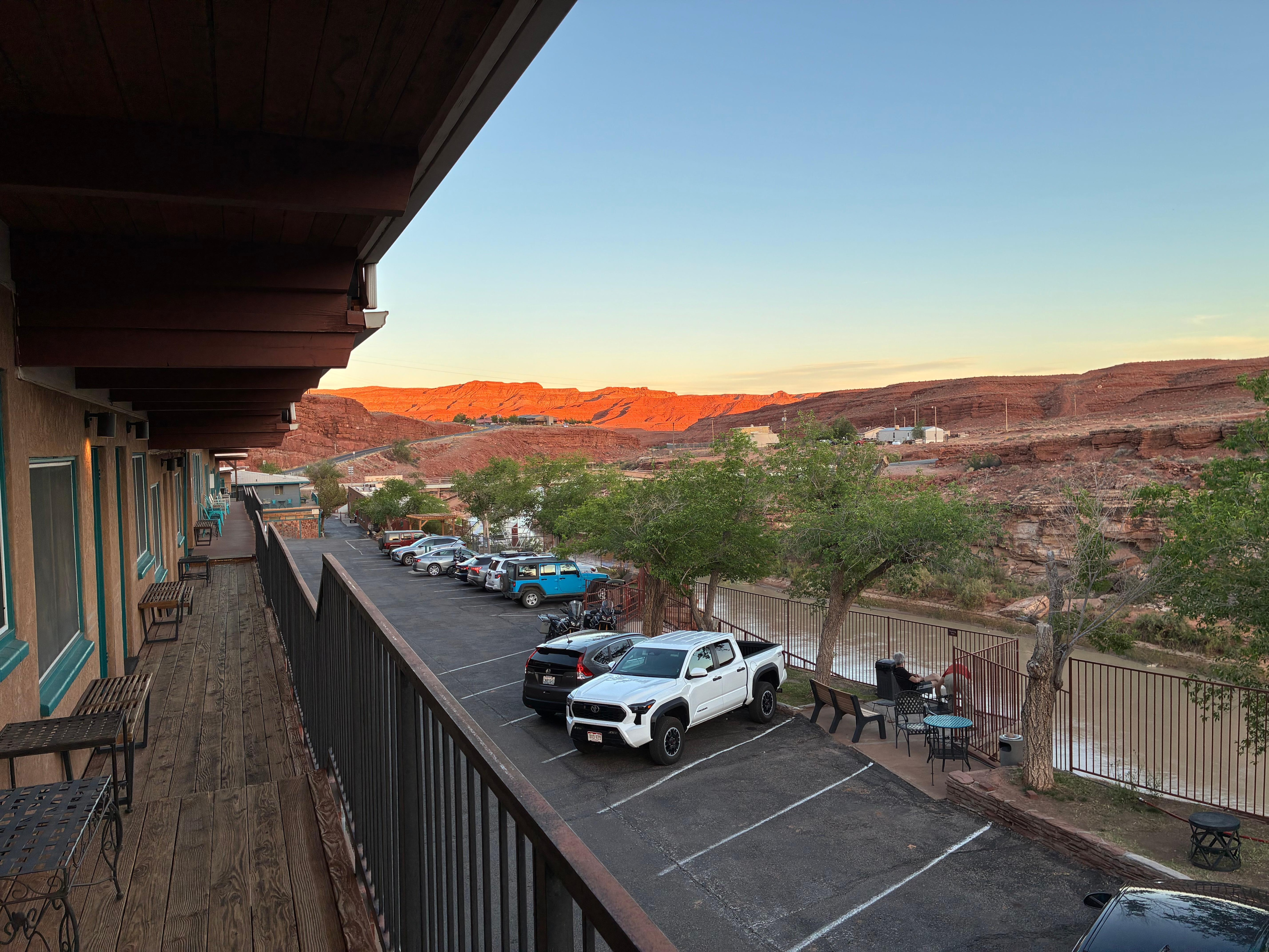 Sunset over the mountains from the balcony.
