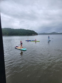 Paddleboarding and kayaking from dock.
