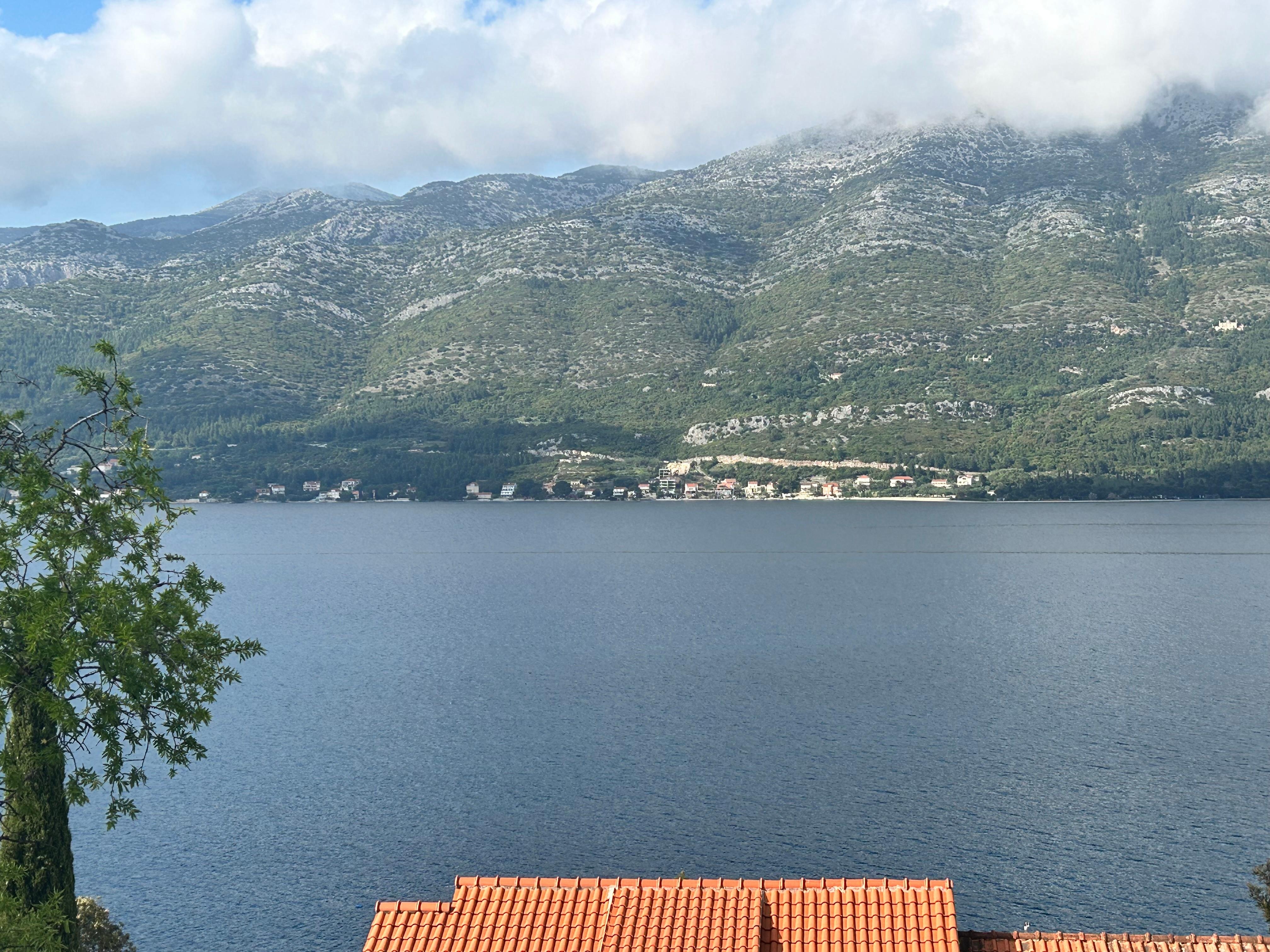The view of the sea from the balcony in the morning. 