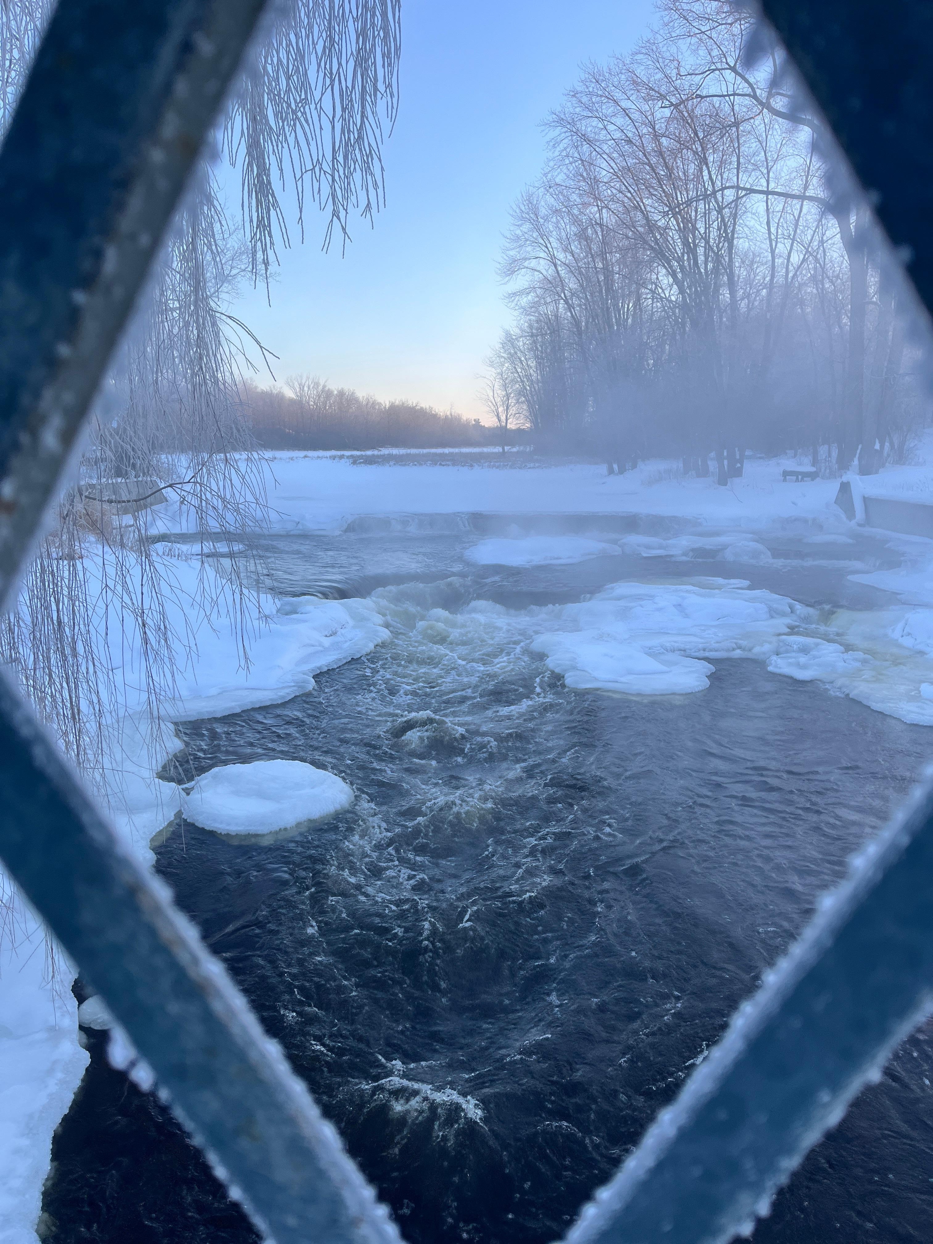 Morning mist and frost from the falls