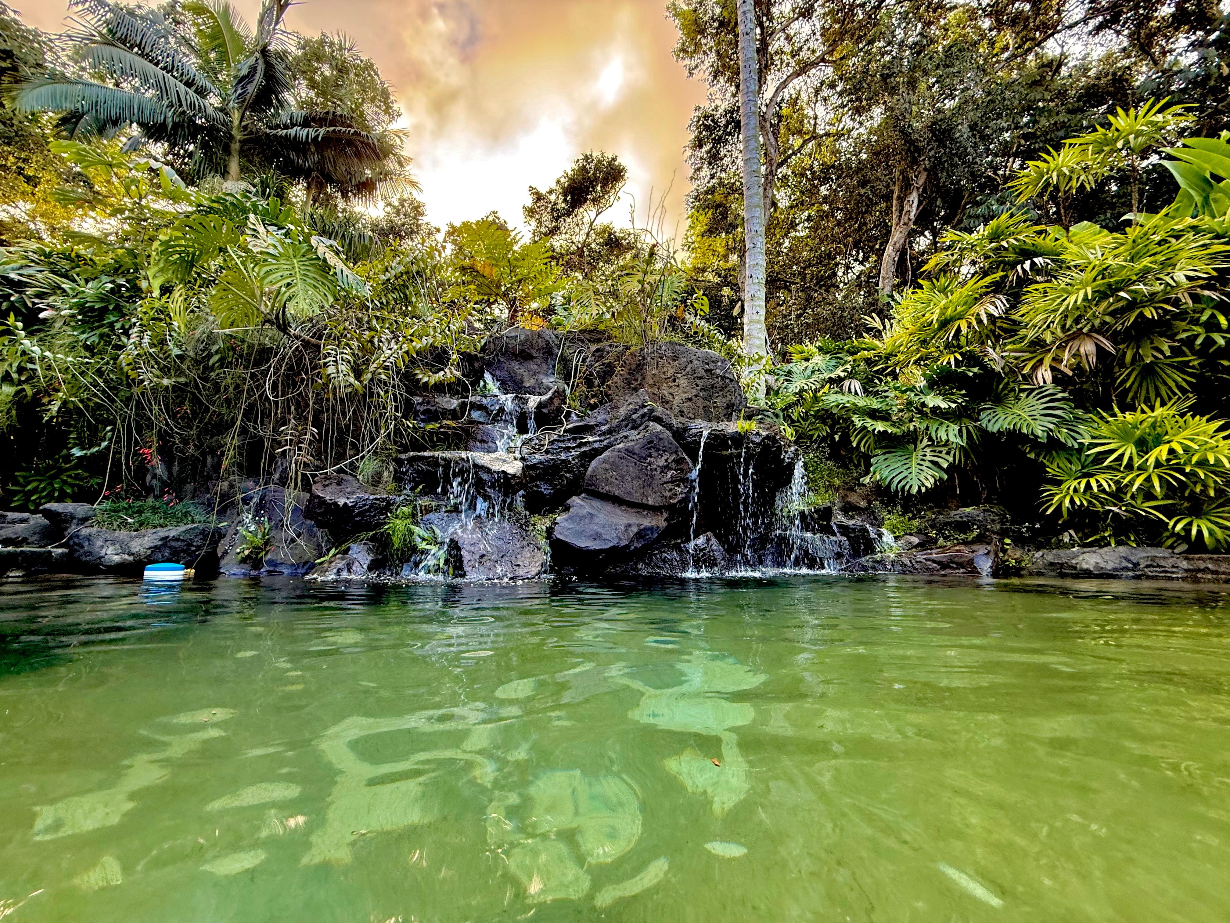 Pool area during sunset