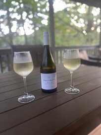 Enjoying some wine on the upstairs patio.