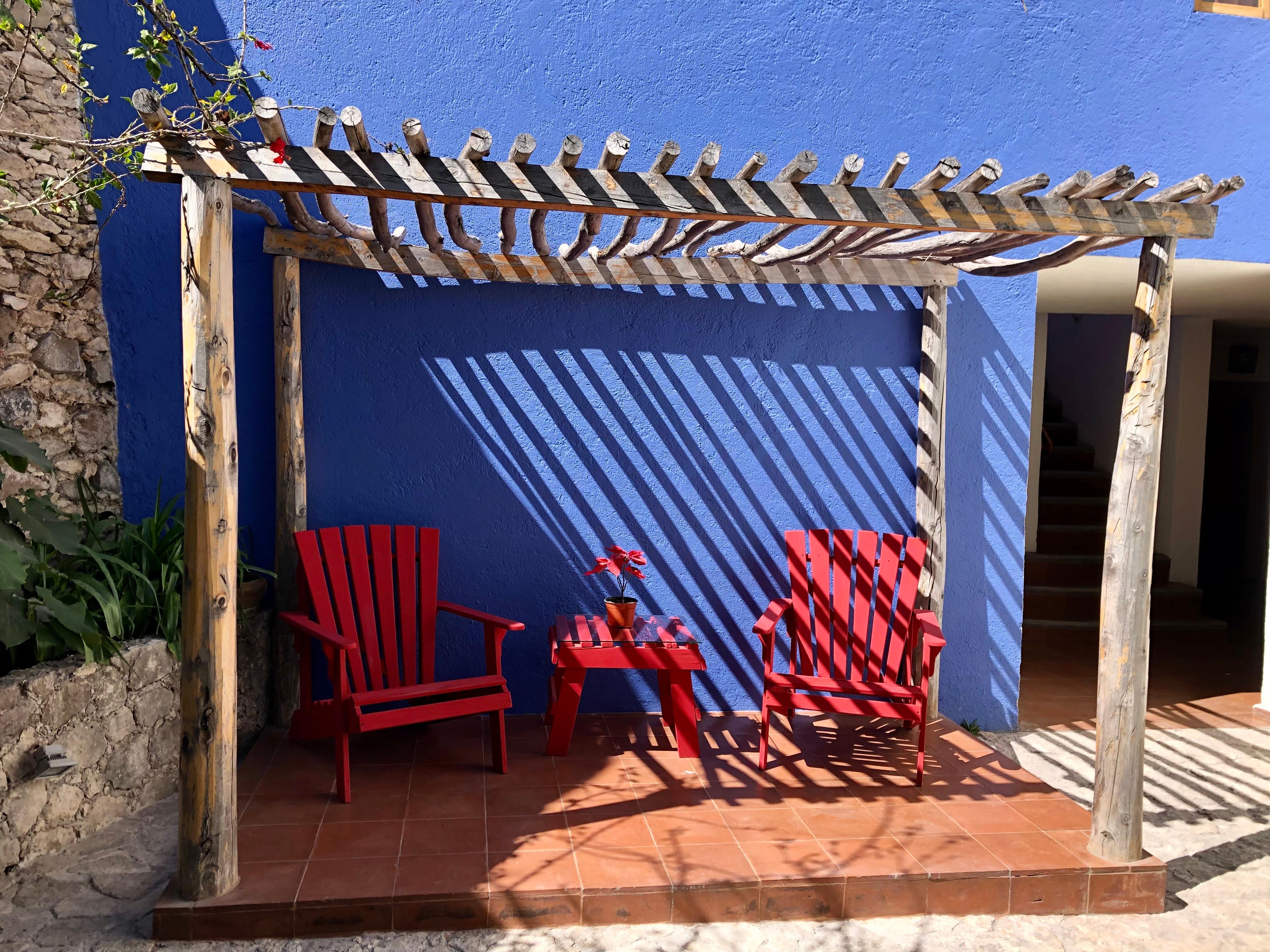 Sun chairs in the courtyard garden