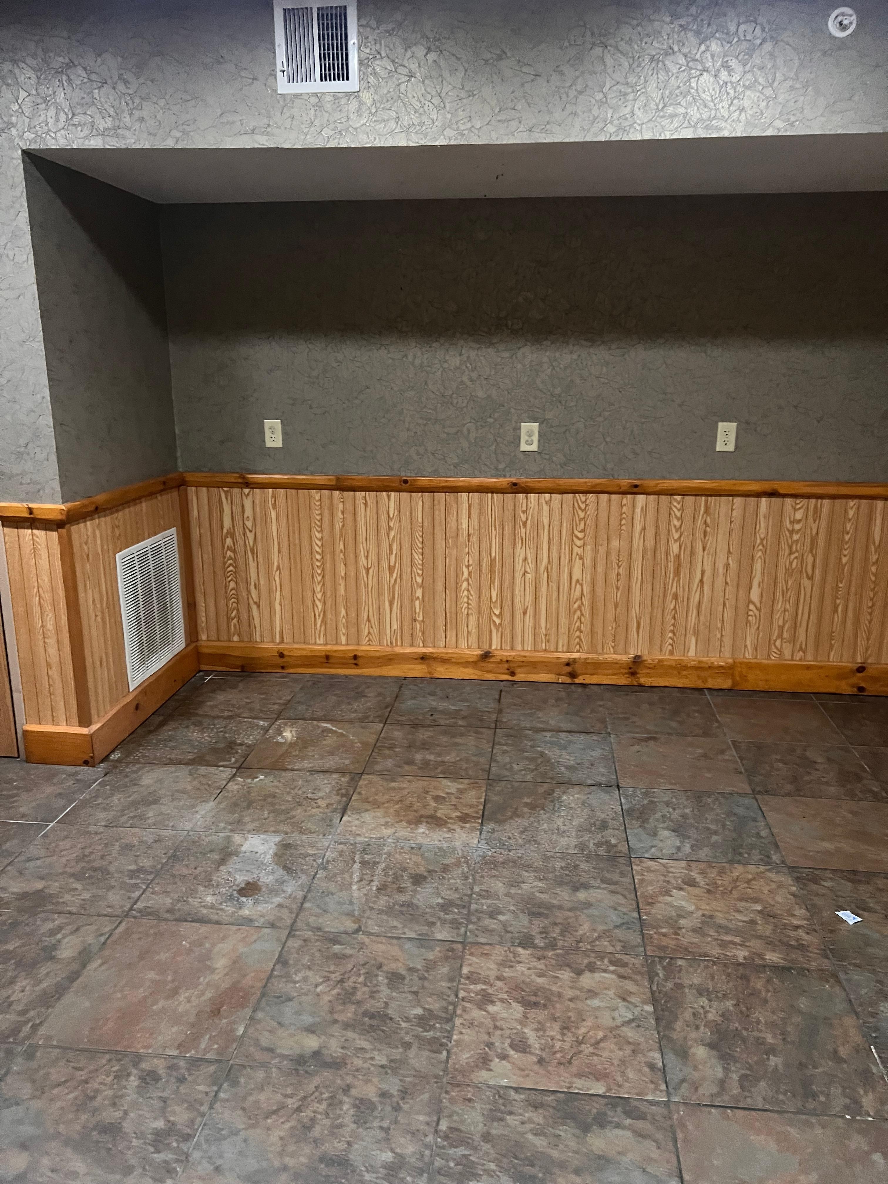 “Vending area” with mystery water on the floor
