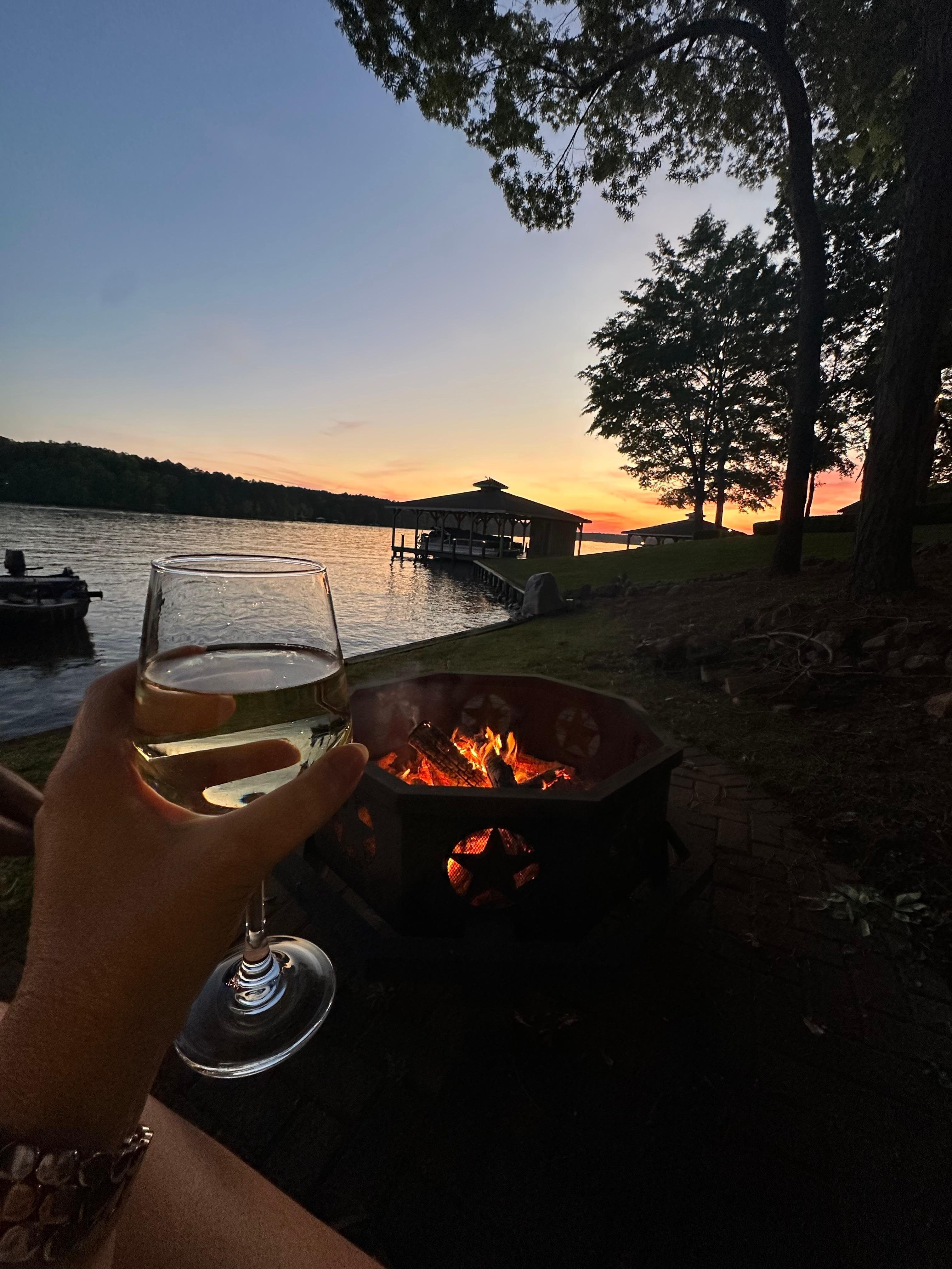 Sunset, wine and s’mores by the fire. 
