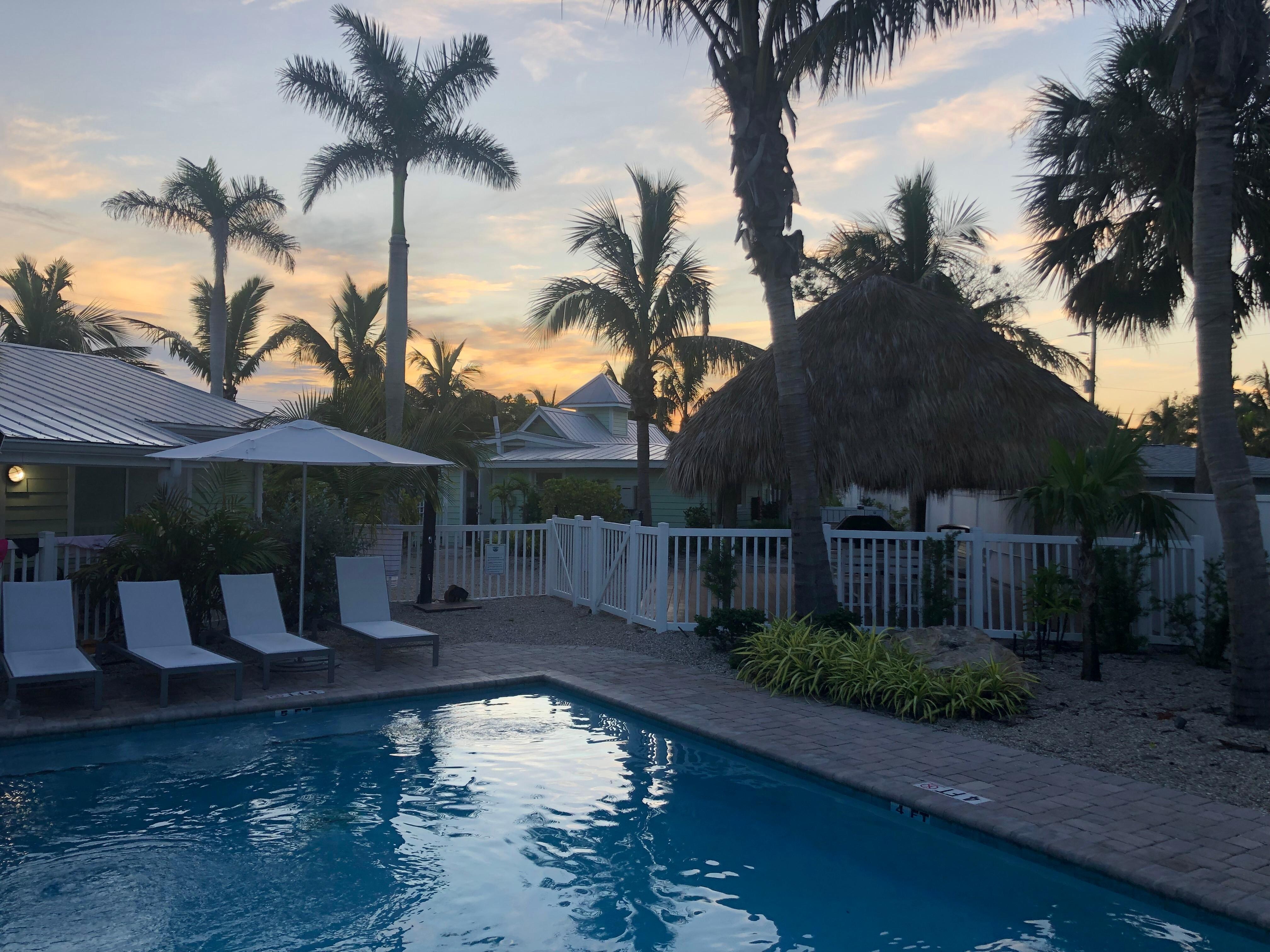 Morning coffee at the pool. 