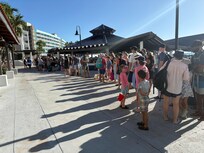 The daily line to go to Palomino Island right outside of our room. No Privacy and so much Noise!