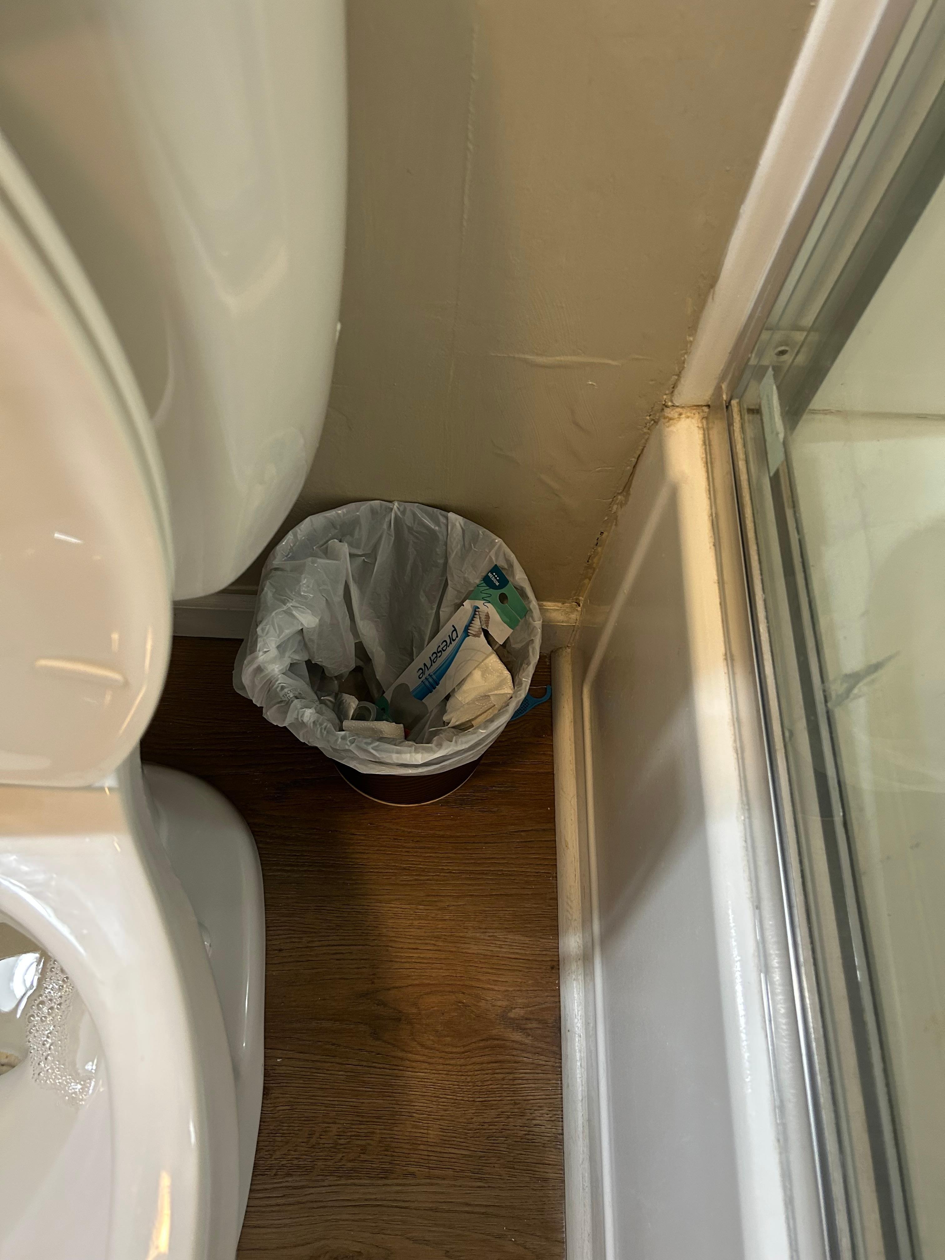 Trash left in bathroom from previous guest.