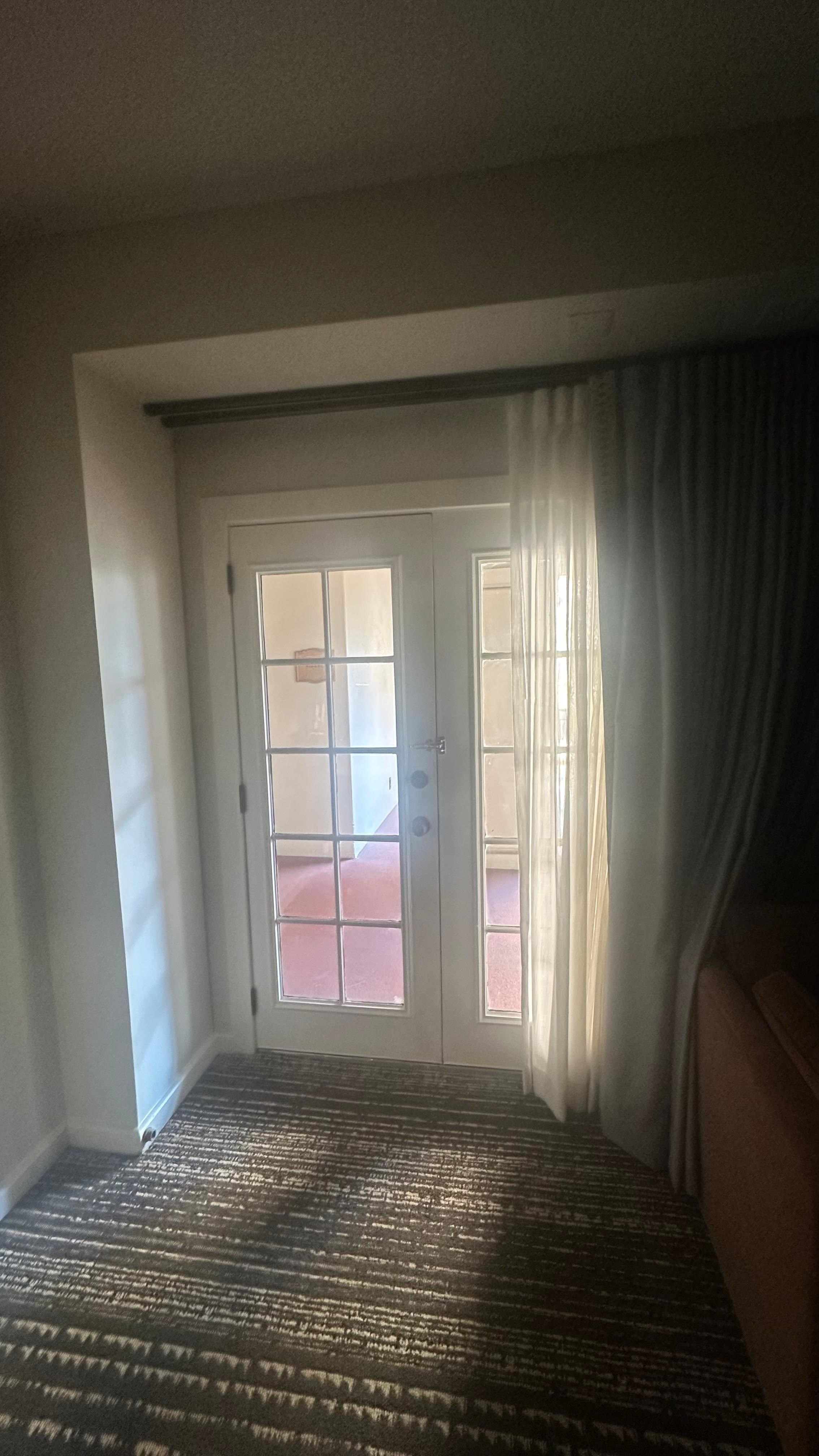 When the curtains are opened at check in at 4pm looking out to the public thoroughfare  in building two facing college st