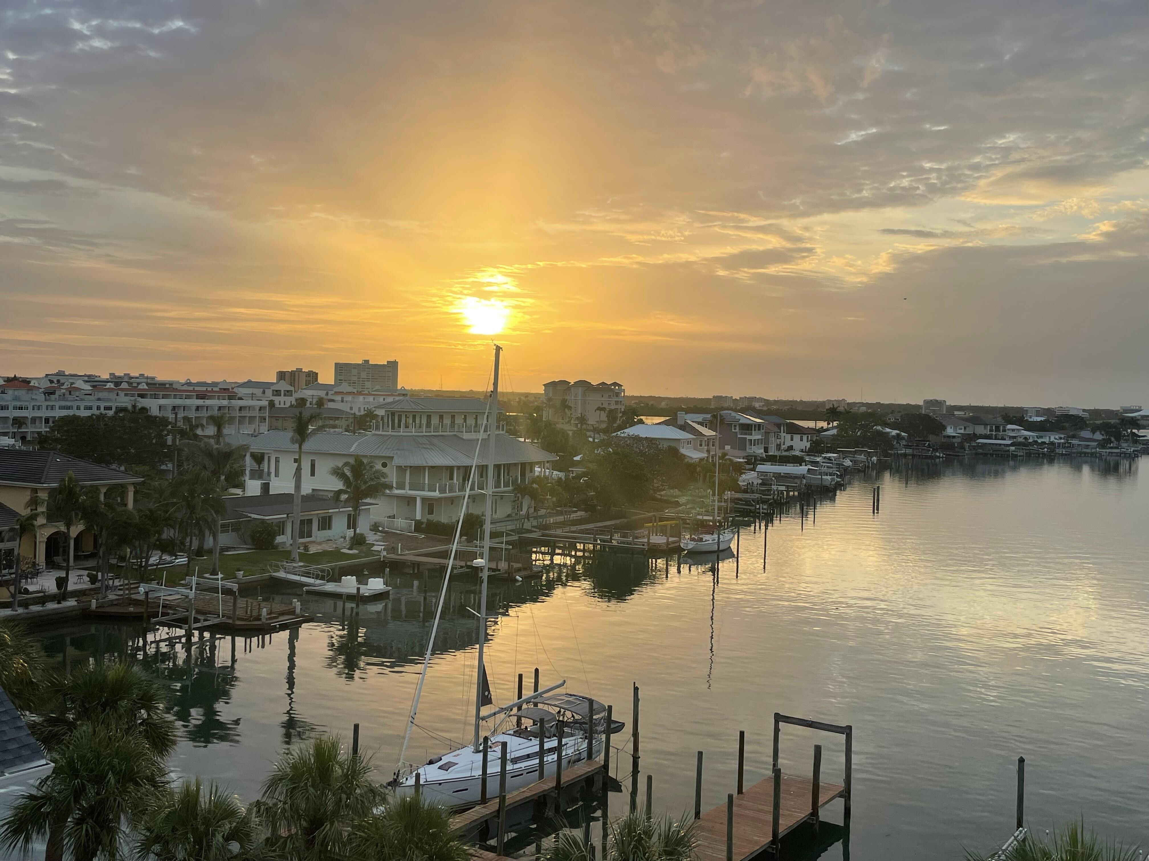 Morning coffee with a beautiful sunrise view taken from the balcony.  
